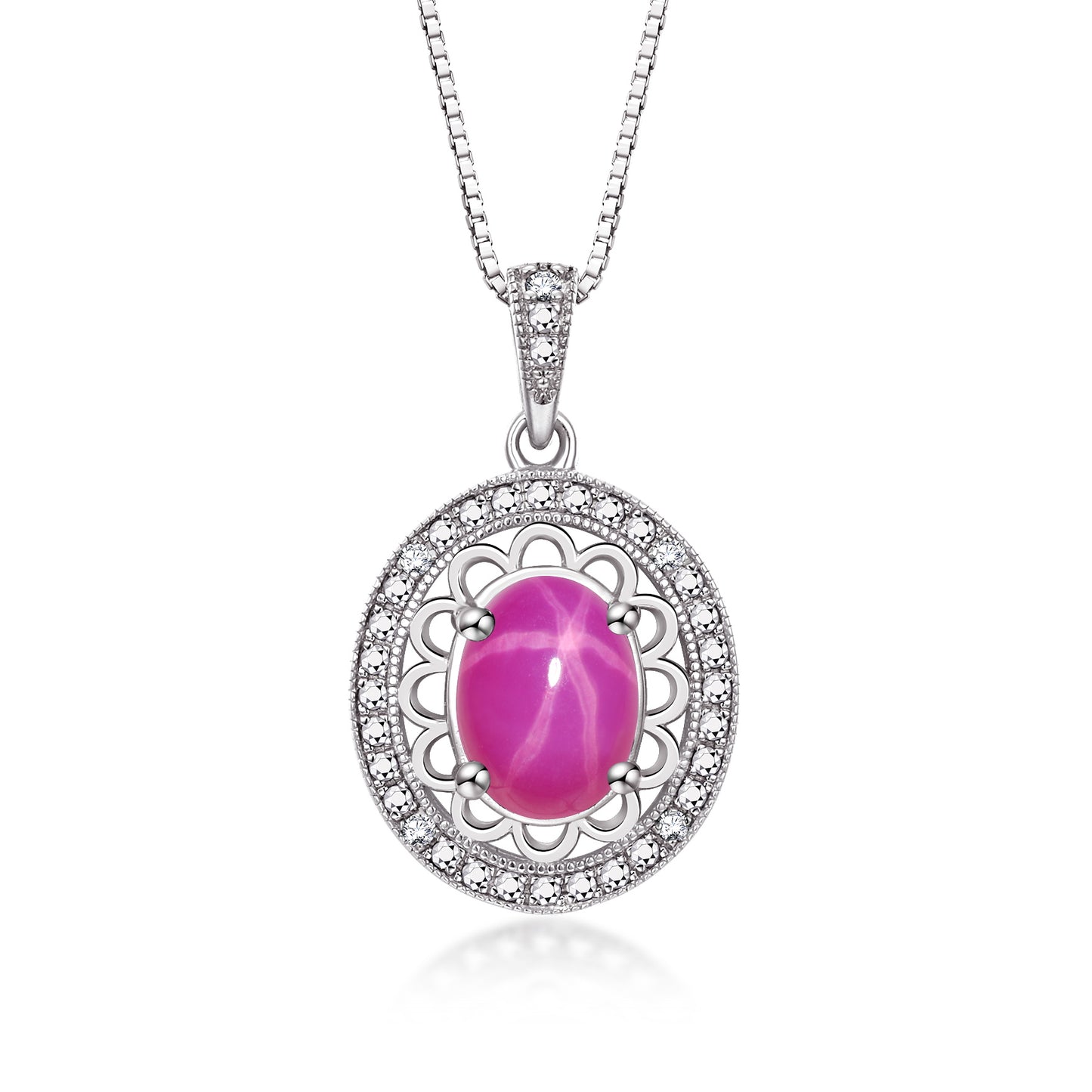 RYLOS 14K White Gold Halo Designer Necklace: Gemstone & Diamond Pendant, 18" Chain, 8X6MM Birthstone, Women's Elegant Jewelry