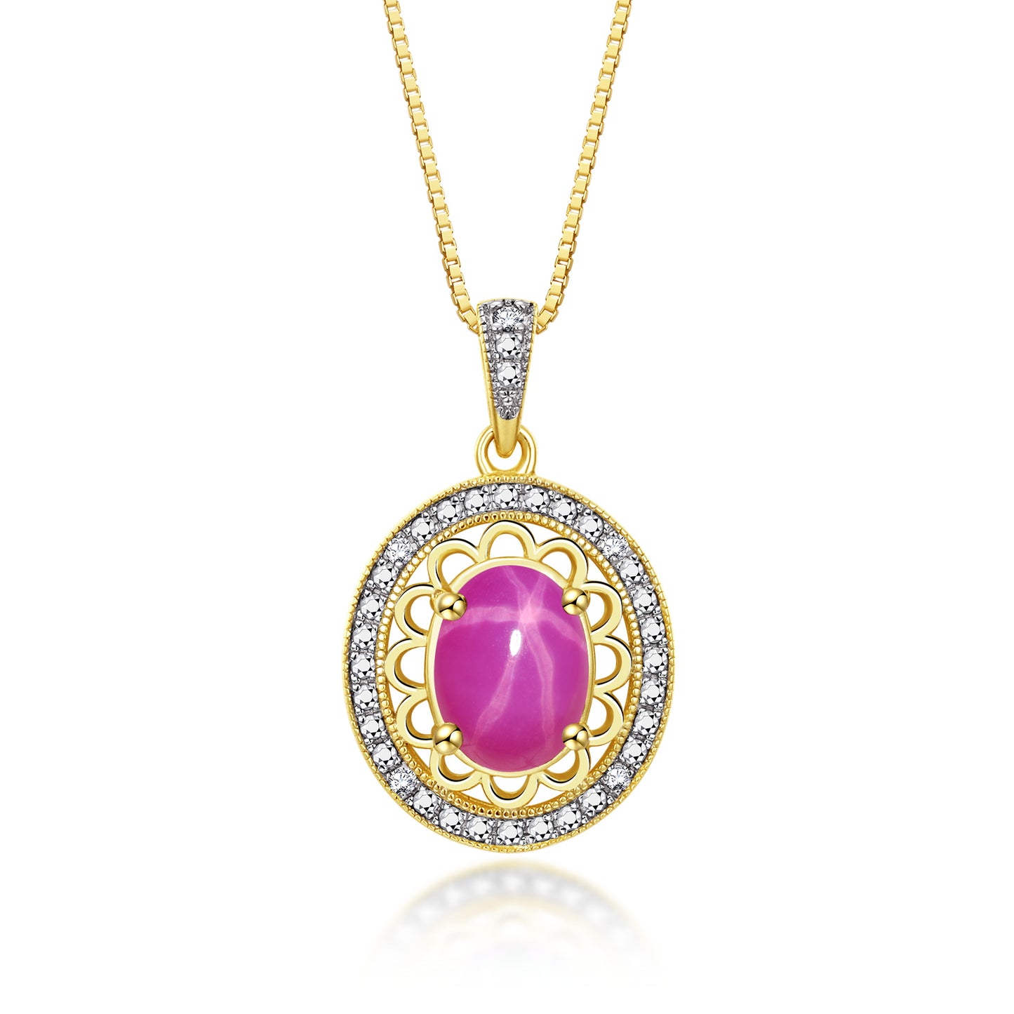 RYLOS 14K Yellow Gold Halo Designer Necklace: Gemstone & Diamond Pendant, 18" Chain, 8X6MM Birthstone, Women's Elegant Jewelry