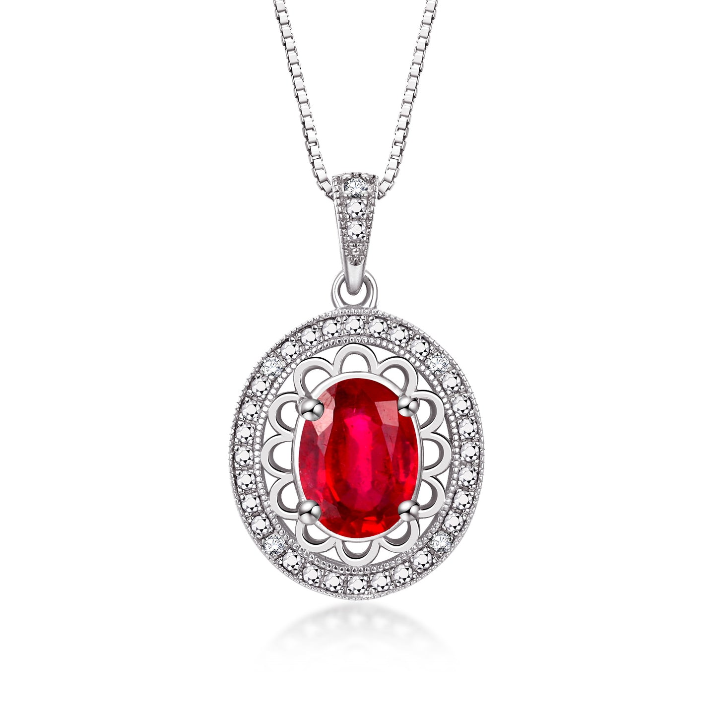 RYLOS Sterling Silver Halo Designer Necklace: Gemstone & Diamond Pendant, 18" Chain, 8X6MM Birthstone, Women's Elegant Jewelry
