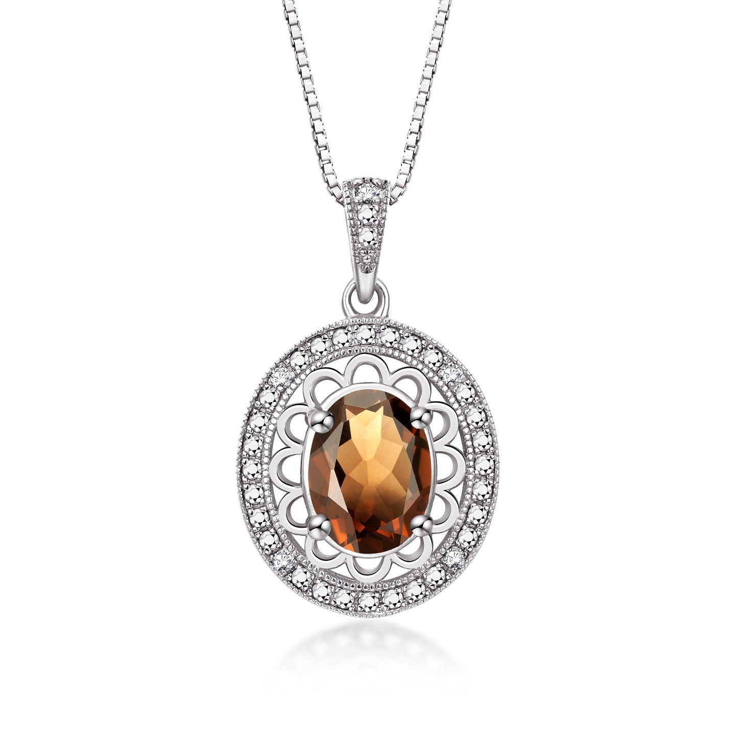 RYLOS Sterling Silver Halo Designer Necklace: Gemstone & Diamond Pendant, 18" Chain, 8X6MM Birthstone, Women's Elegant Jewelry