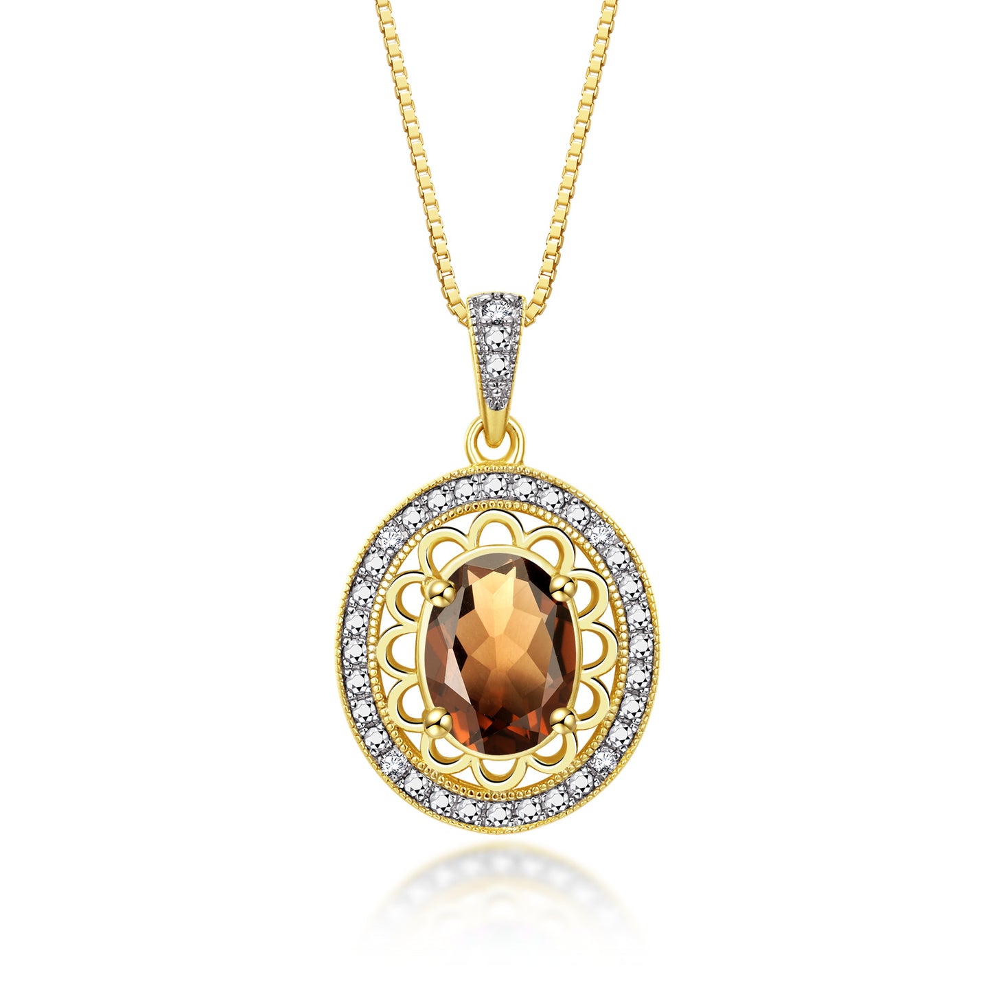 RYLOS 14K Yellow Gold Halo Designer Necklace: Gemstone & Diamond Pendant, 18" Chain, 8X6MM Birthstone, Women's Elegant Jewelry