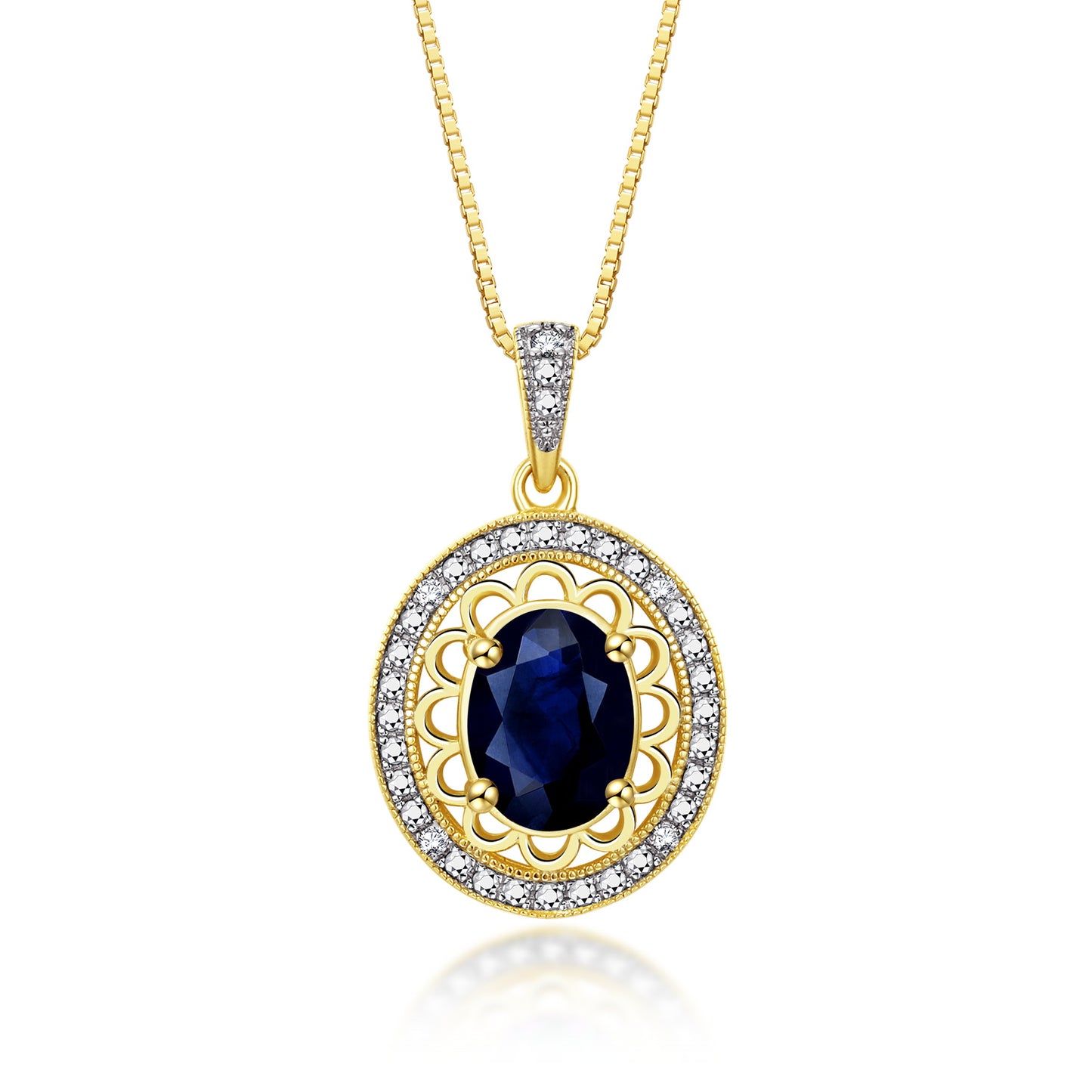 RYLOS 14K Yellow Gold Halo Designer Necklace: Gemstone & Diamond Pendant, 18" Chain, 8X6MM Birthstone, Women's Elegant Jewelry