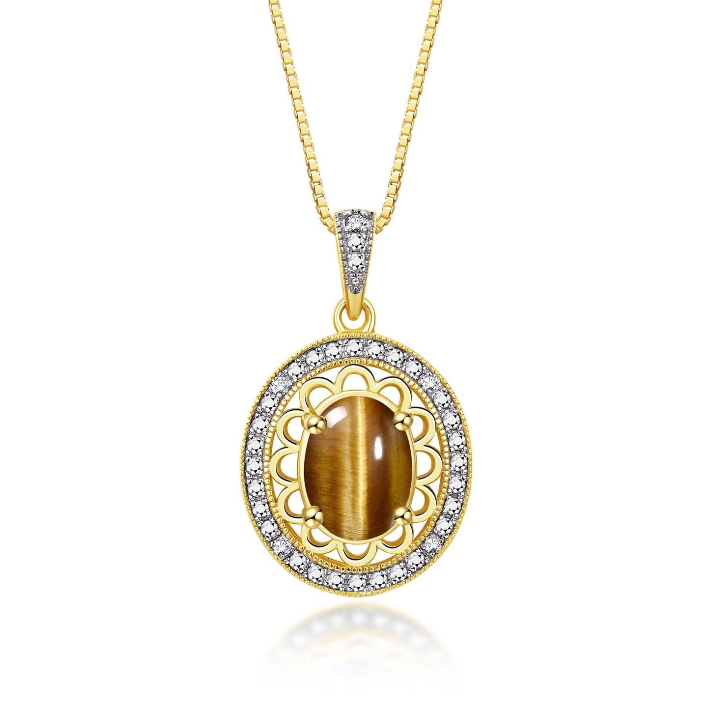 RYLOS 14K Yellow Gold Halo Designer Necklace: Gemstone & Diamond Pendant, 18" Chain, 8X6MM Birthstone, Women's Elegant Jewelry