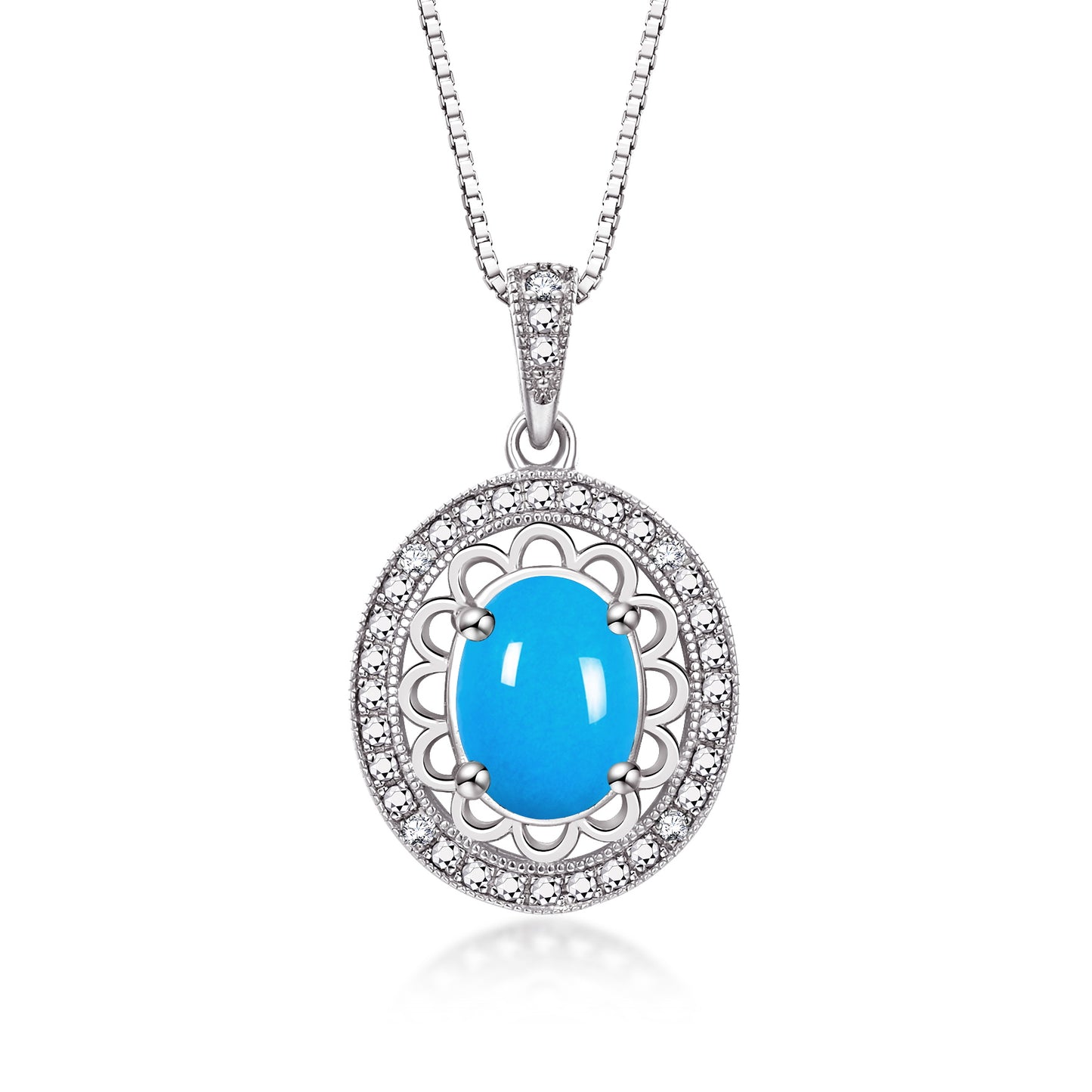 RYLOS Sterling Silver Halo Designer Necklace: Gemstone & Diamond Pendant, 18" Chain, 8X6MM Birthstone, Women's Elegant Jewelry
