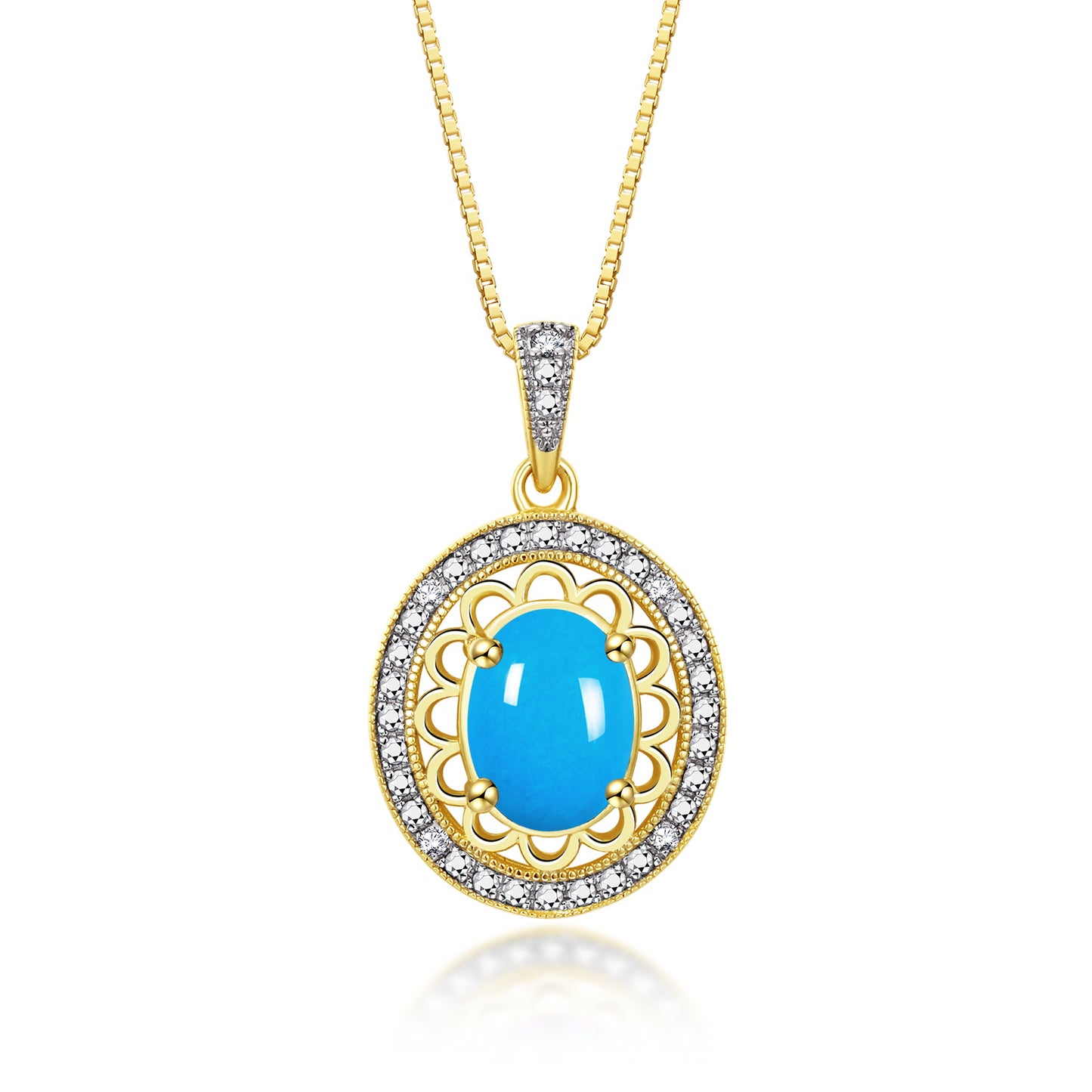 RYLOS 14K Yellow Gold Halo Designer Necklace: Gemstone & Diamond Pendant, 18" Chain, 8X6MM Birthstone, Women's Elegant Jewelry