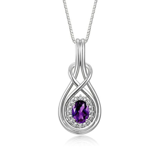 RYLOS 14K White Gold Love Knot Necklace: Gemstone & Diamond Pendant, 18 Chain, 8X6MM Birthstone, Women's Elegant Jewelry
