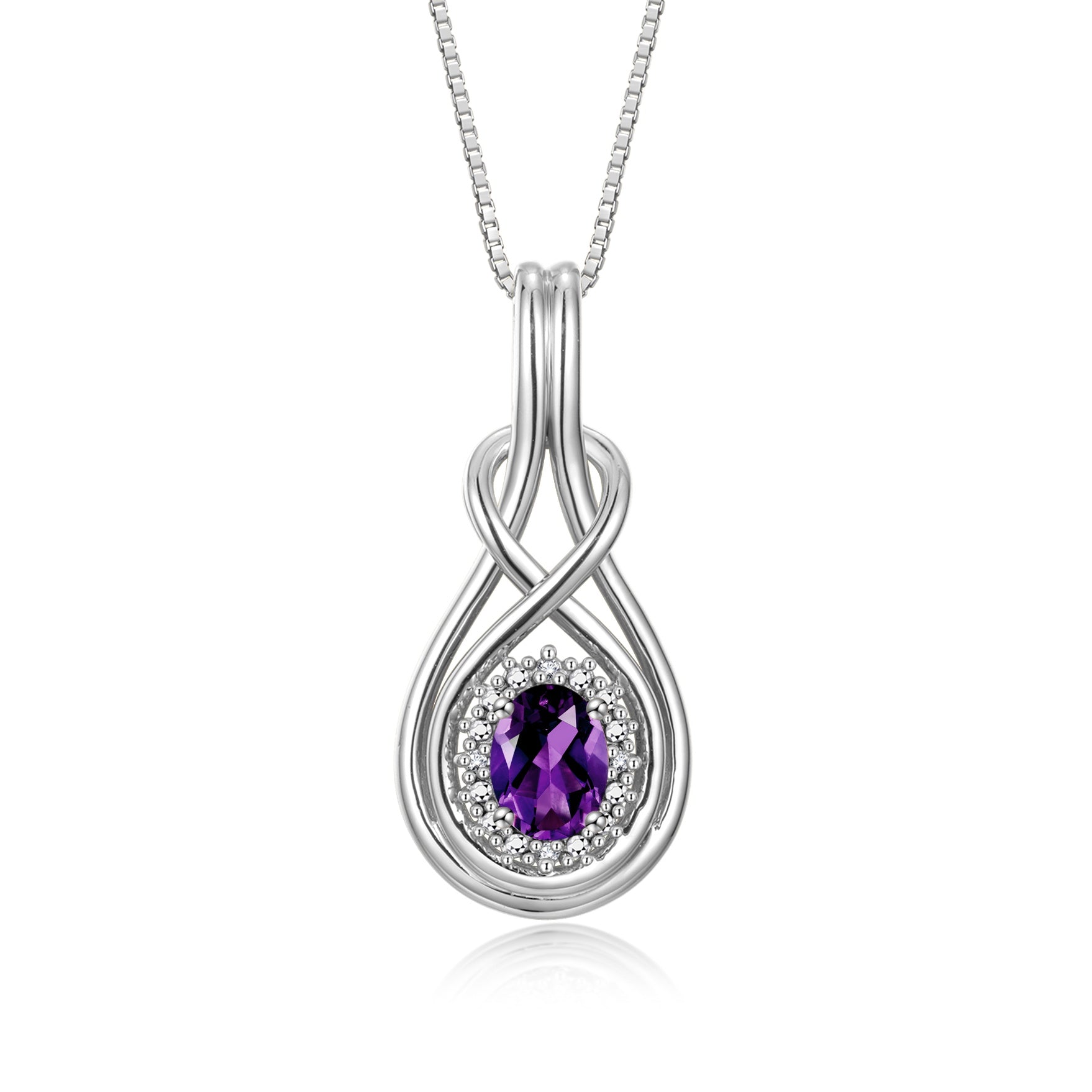 RYLOS Sterling Silver Love Knot Necklace: Gemstone & Diamond Pendant, 18 inch Chain, 8X6MM Birthstone, Women's Elegant Jewelry
