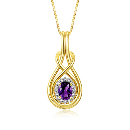 RYLOS Yellow Gold Plated Silver Love Knot Necklace: Gemstone & Diamond Pendant, 18 inch Chain, 8X6MM Birthstone, Women's Elegant Jewelry