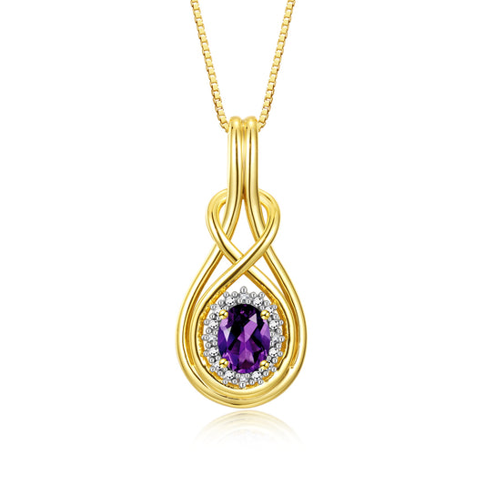 RYLOS Yellow Gold Plated Silver Love Knot Necklace: Gemstone & Diamond Pendant, 18" Chain, 8X6MM Birthstone, Women's Elegant Jewelry
