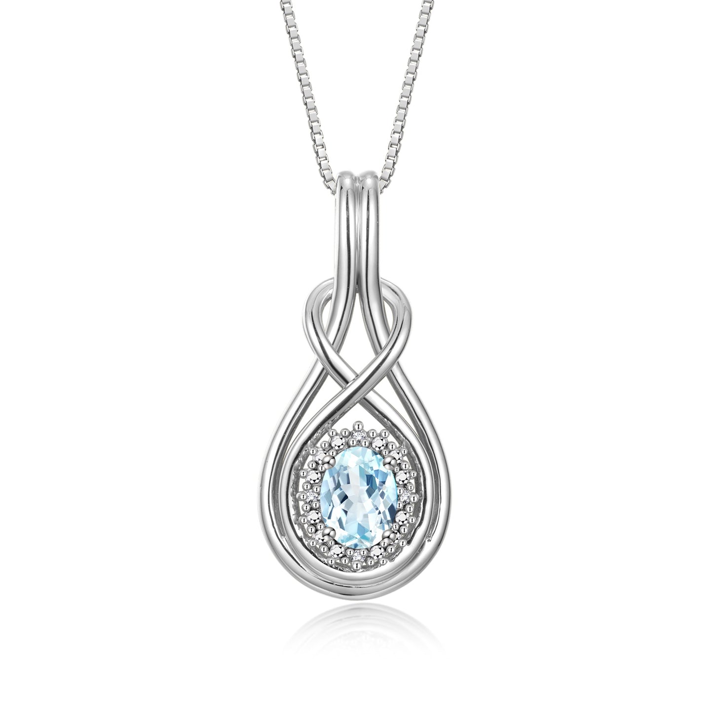 RYLOS 14K White Gold Love Knot Necklace: Gemstone & Diamond Pendant, 18 Chain, 8X6MM Birthstone, Women's Elegant Jewelry