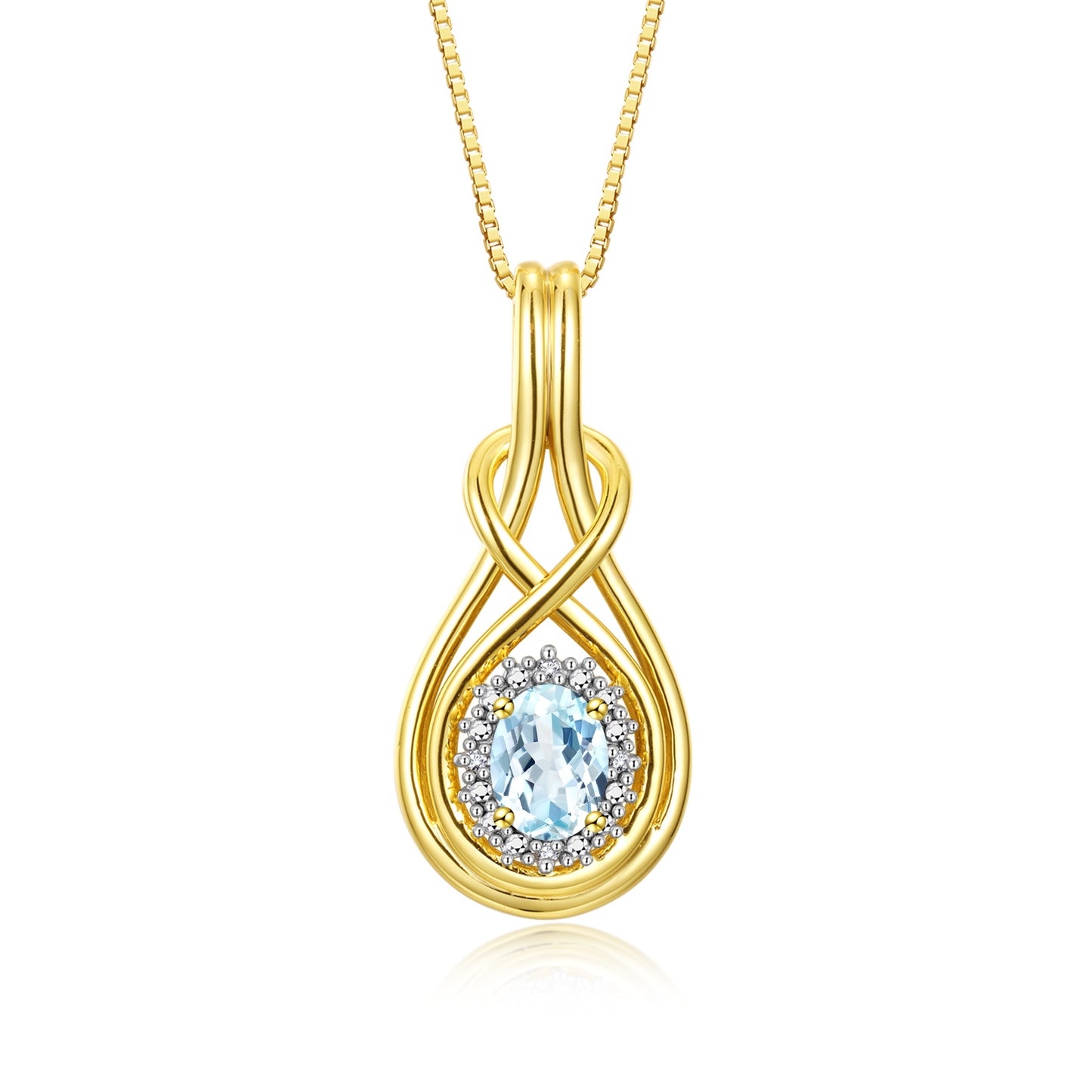 RYLOS Yellow Gold Plated Silver Love Knot Necklace: Gemstone & Diamond Pendant, 18 inch Chain, 8X6MM Birthstone, Women's Elegant Jewelry