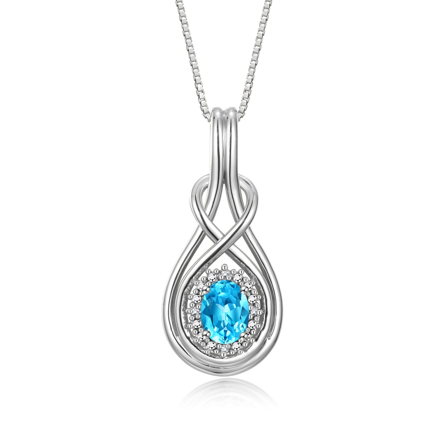 RYLOS 14K White Gold Love Knot Necklace: Gemstone & Diamond Pendant, 18 Chain, 8X6MM Birthstone, Women's Elegant Jewelry