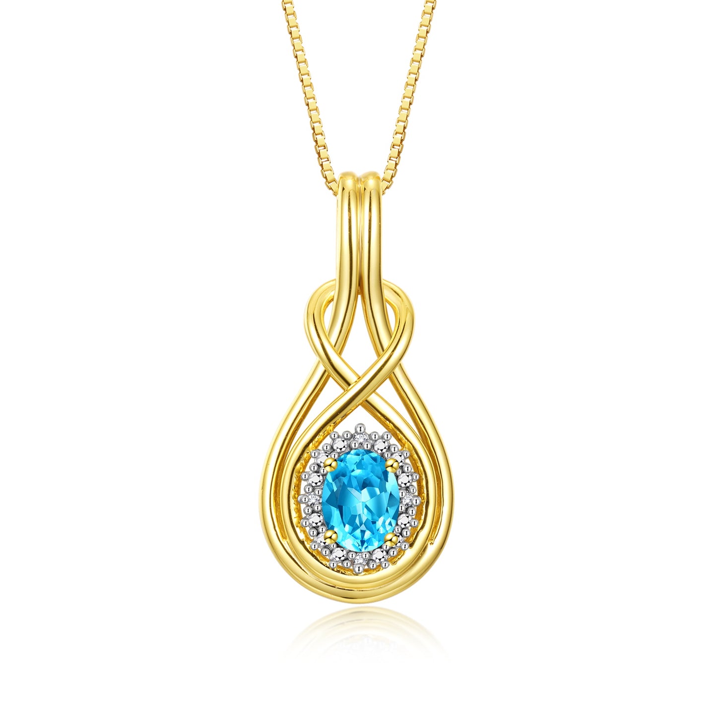 RYLOS Yellow Gold Plated Silver Love Knot Necklace: Gemstone & Diamond Pendant, 18 inch Chain, 8X6MM Birthstone, Women's Elegant Jewelry