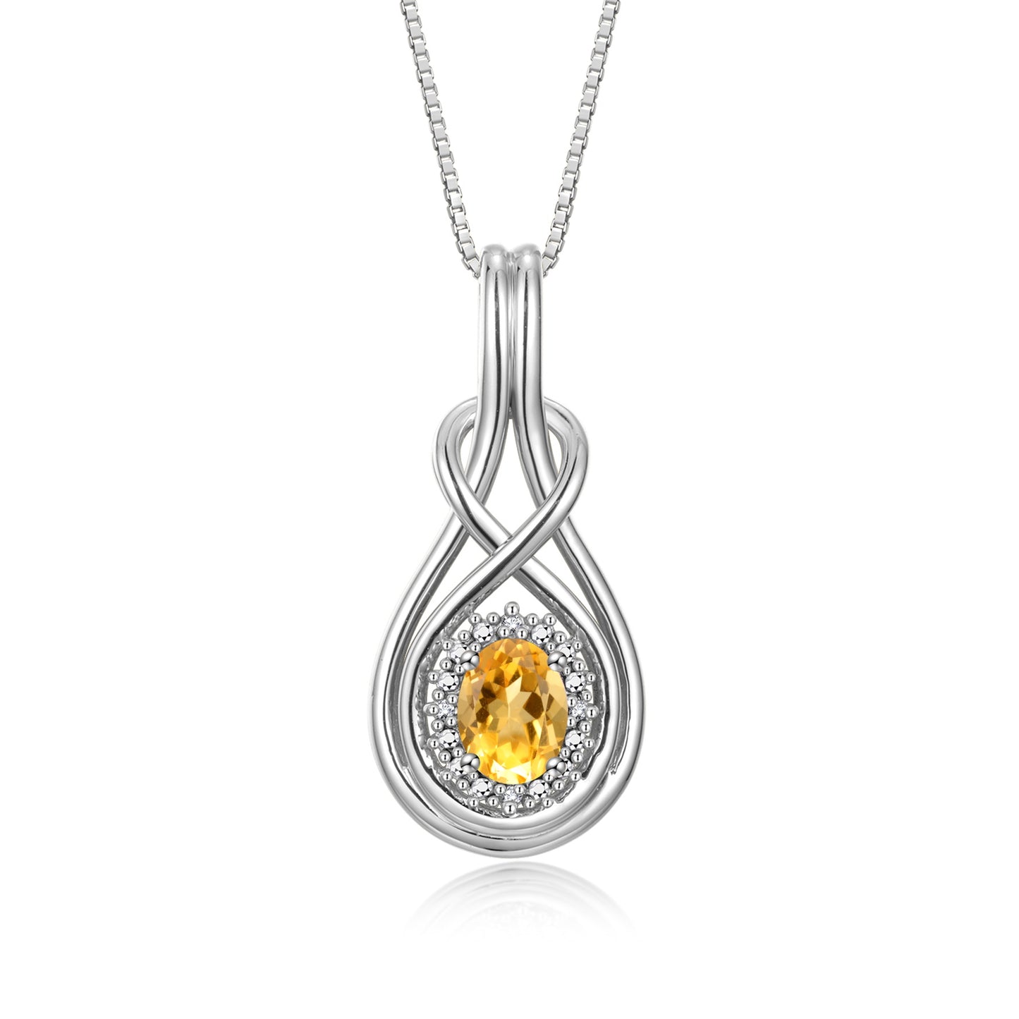 RYLOS 14K White Gold Love Knot Necklace: Gemstone & Diamond Pendant, 18 Chain, 8X6MM Birthstone, Women's Elegant Jewelry