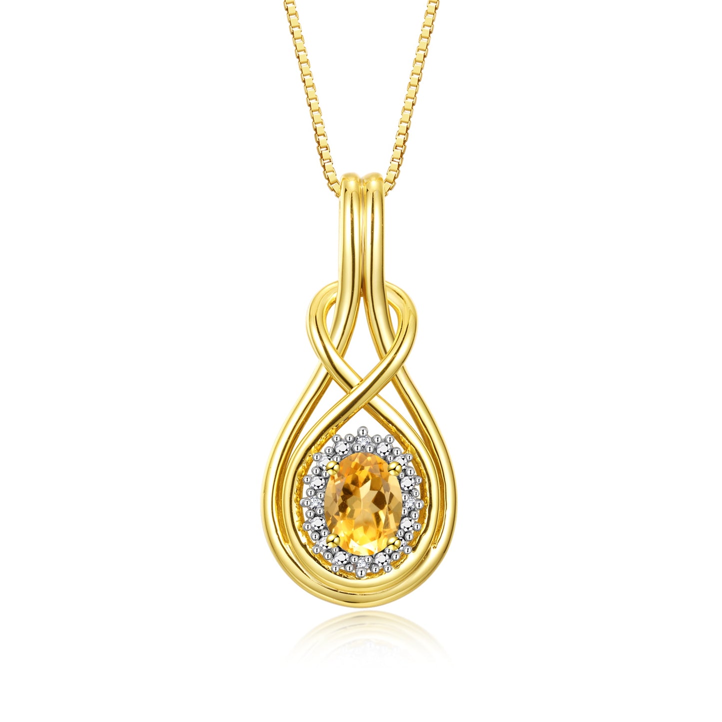 RYLOS Yellow Gold Plated Silver Love Knot Necklace: Gemstone & Diamond Pendant, 18 inch Chain, 8X6MM Birthstone, Women's Elegant Jewelry