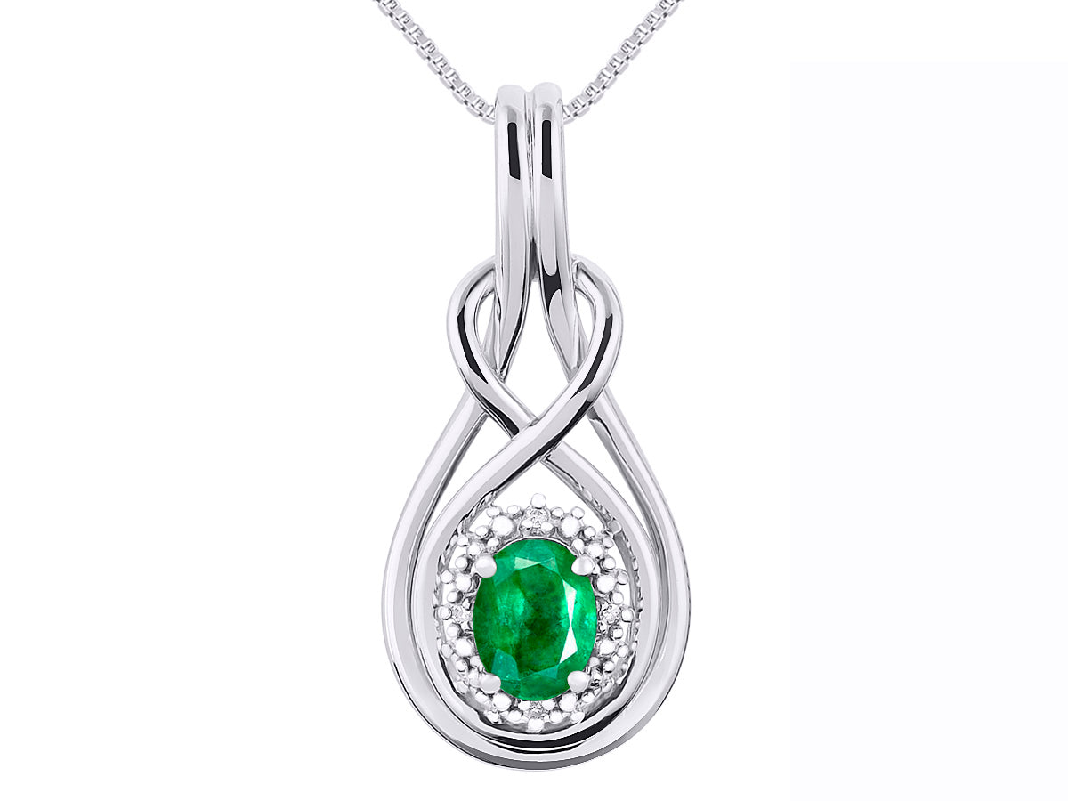RYLOS 14K White Gold Love Knot Necklace: Gemstone & Diamond Pendant, 18 Chain, 8X6MM Birthstone, Women's Elegant Jewelry