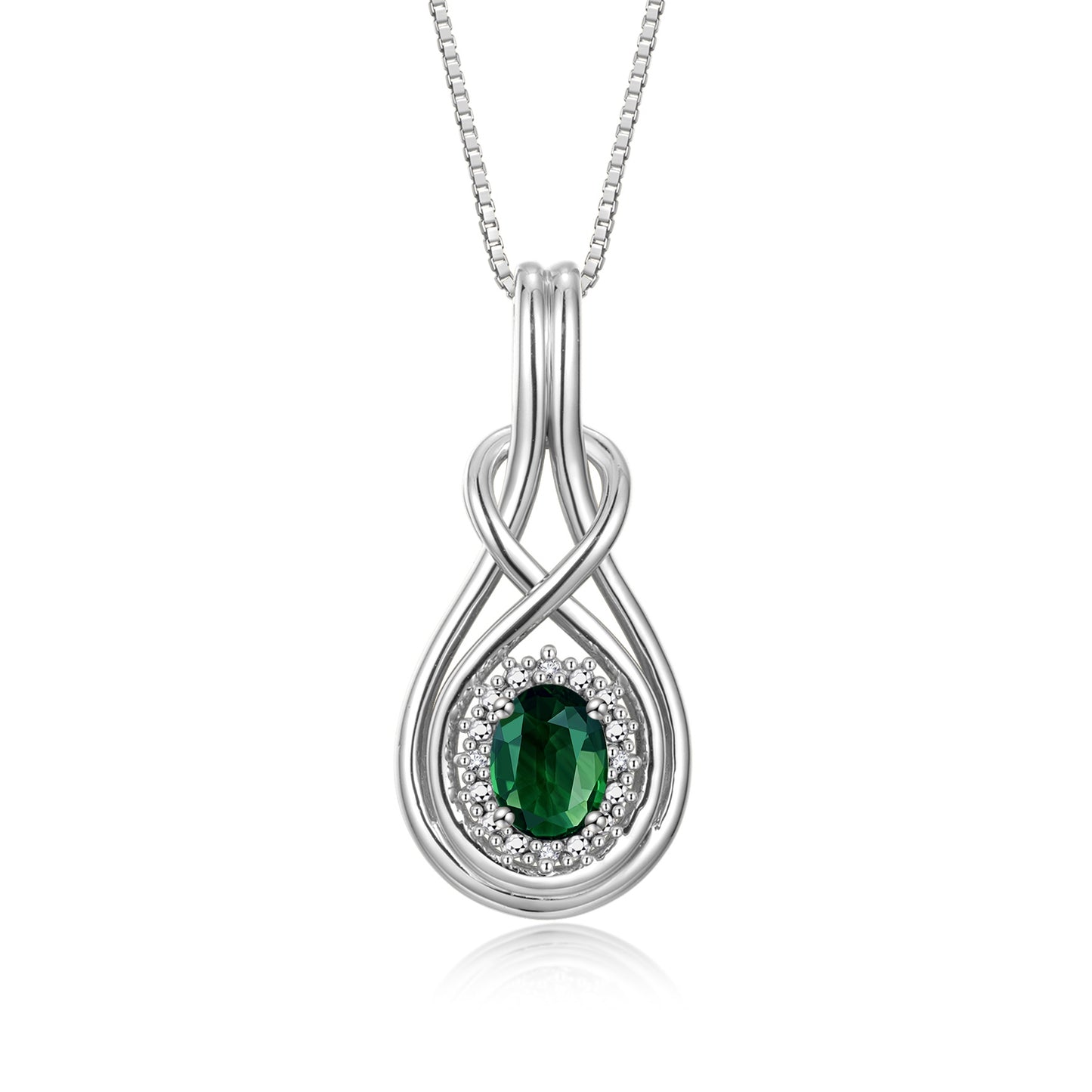 RYLOS Sterling Silver Love Knot Necklace: Gemstone & Diamond Pendant, 18 inch Chain, 8X6MM Birthstone, Women's Elegant Jewelry
