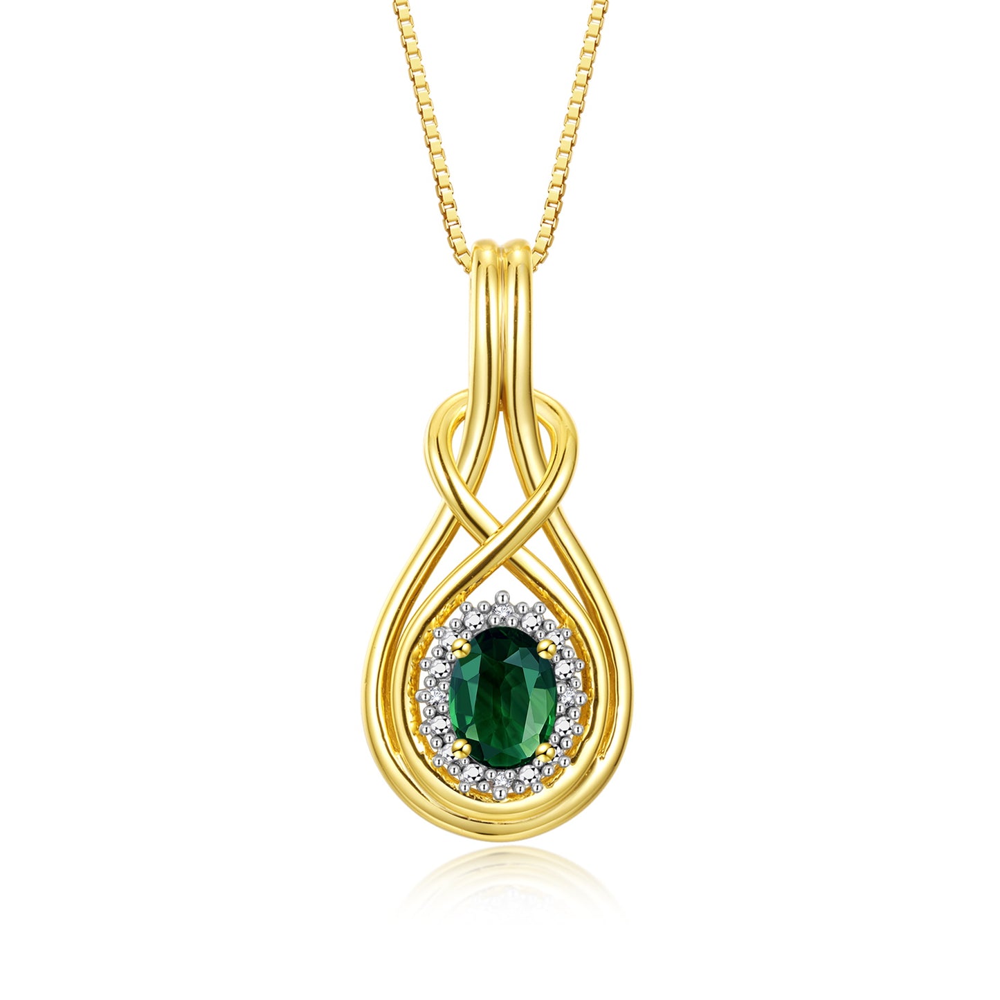RYLOS Yellow Gold Plated Silver Love Knot Necklace: Gemstone & Diamond Pendant, 18 inch Chain, 8X6MM Birthstone, Women's Elegant Jewelry