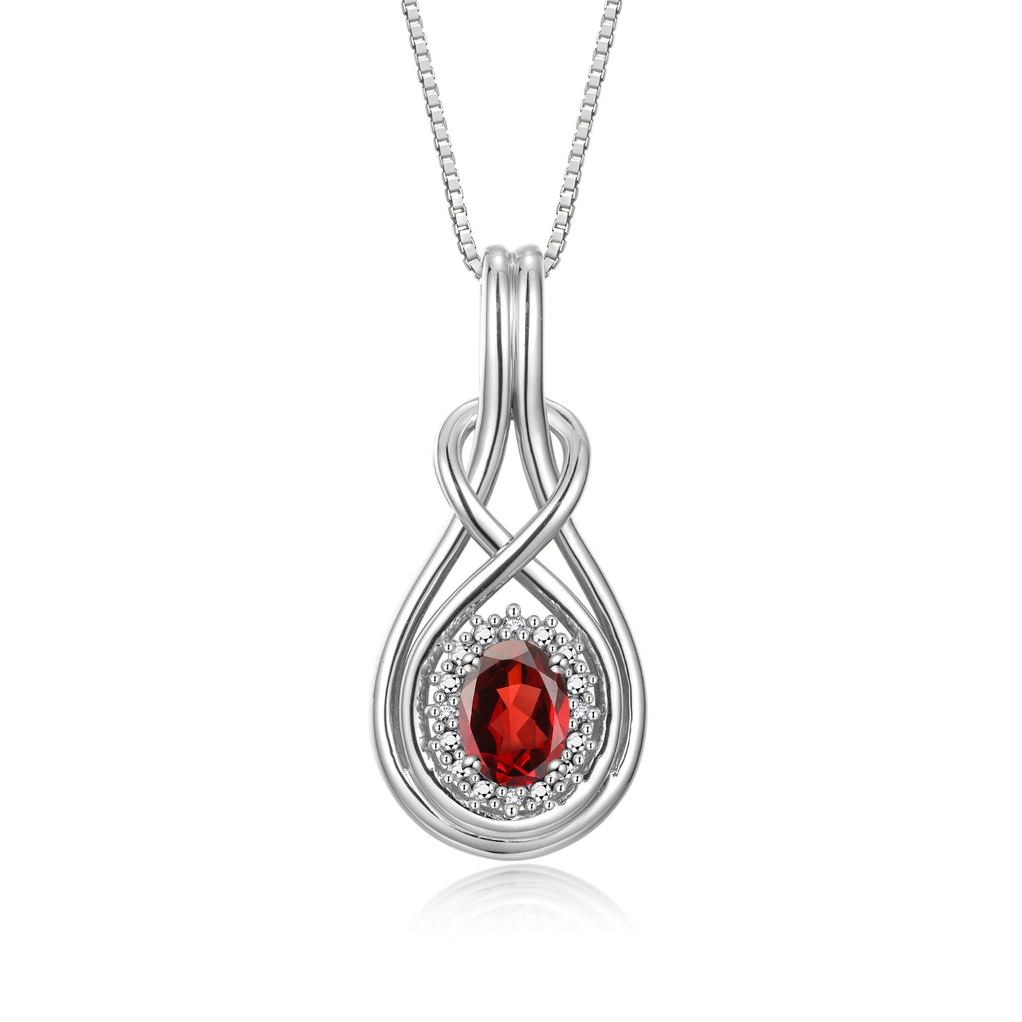 RYLOS Sterling Silver Love Knot Necklace: Gemstone & Diamond Pendant, 18 inch Chain, 8X6MM Birthstone, Women's Elegant Jewelry