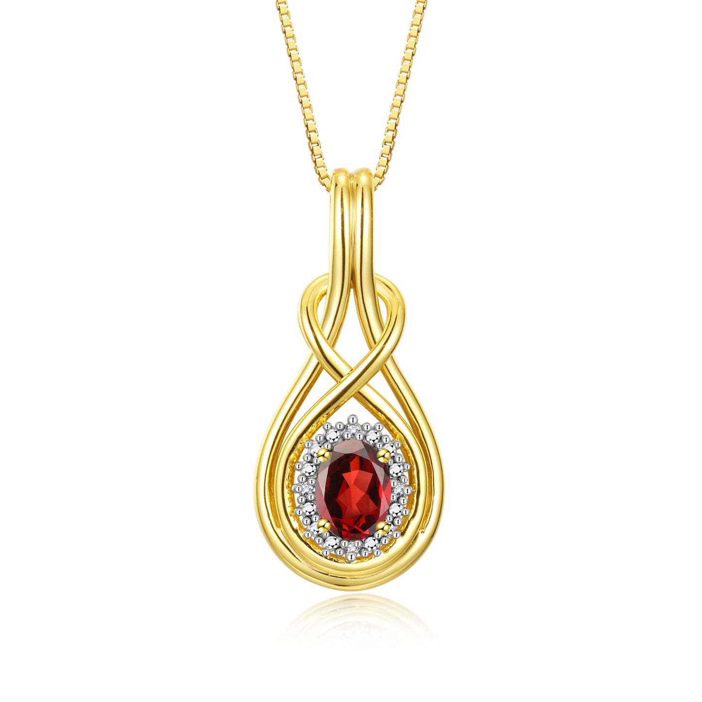 RYLOS Yellow Gold Plated Silver Love Knot Necklace: Gemstone & Diamond Pendant, 18 inch Chain, 8X6MM Birthstone, Women's Elegant Jewelry
