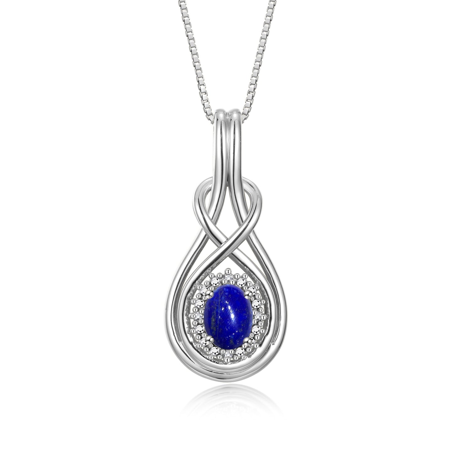 RYLOS Sterling Silver Love Knot Necklace: Gemstone & Diamond Pendant, 18 inch Chain, 8X6MM Birthstone, Women's Elegant Jewelry