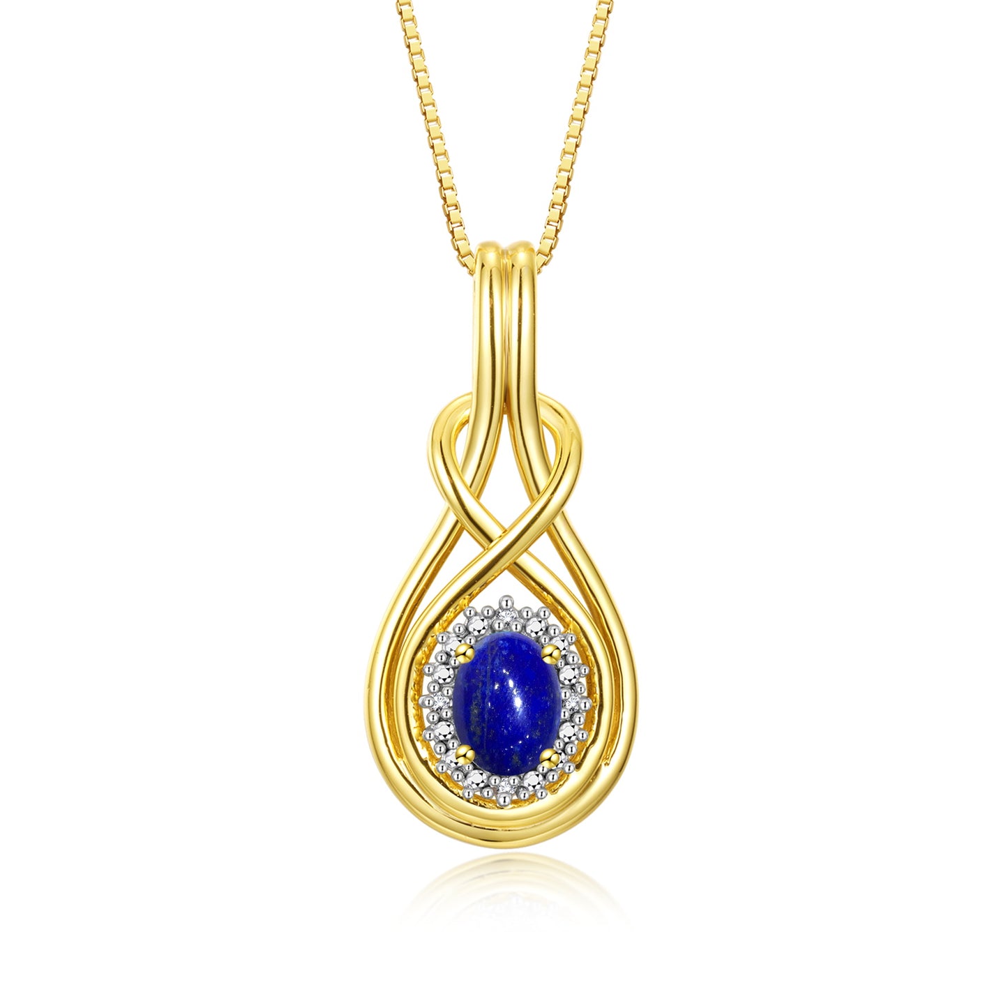 RYLOS Yellow Gold Plated Silver Love Knot Necklace: Gemstone & Diamond Pendant, 18 inch Chain, 8X6MM Birthstone, Women's Elegant Jewelry