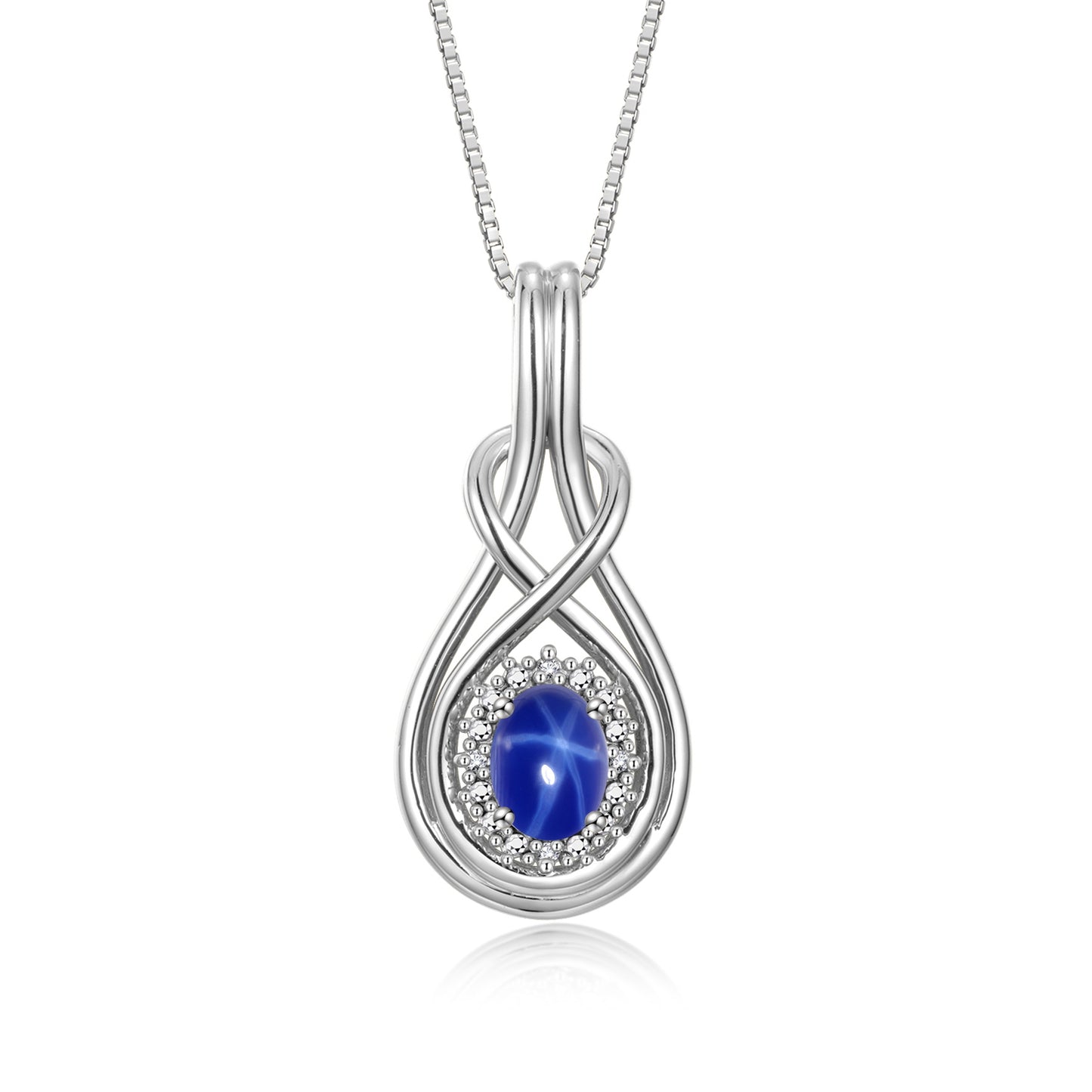 RYLOS Sterling Silver Love Knot Necklace: Gemstone & Diamond Pendant, 18 inch Chain, 8X6MM Birthstone, Women's Elegant Jewelry