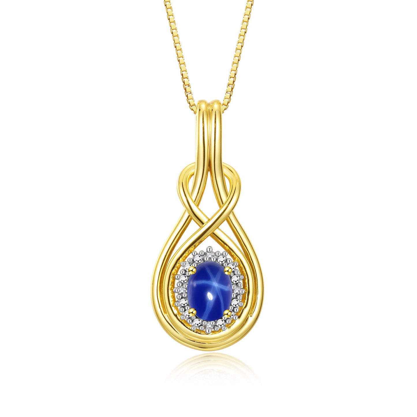 RYLOS Yellow Gold Plated Silver Love Knot Necklace: Gemstone & Diamond Pendant, 18 inch Chain, 8X6MM Birthstone, Women's Elegant Jewelry