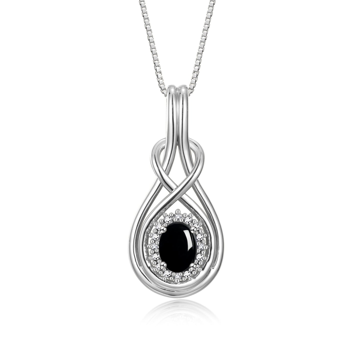 RYLOS 14K White Gold Love Knot Necklace: Gemstone & Diamond Pendant, 18 Chain, 8X6MM Birthstone, Women's Elegant Jewelry