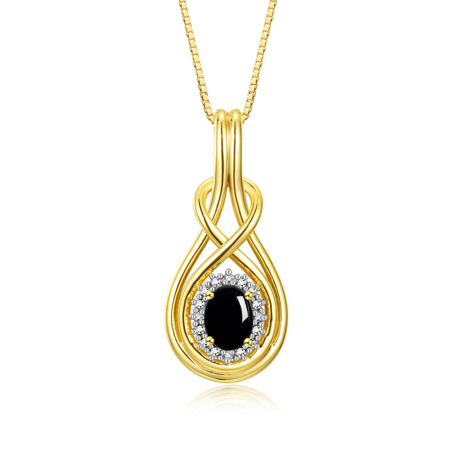 RYLOS Yellow Gold Plated Silver Love Knot Necklace: Gemstone & Diamond Pendant, 18 inch Chain, 8X6MM Birthstone, Women's Elegant Jewelry