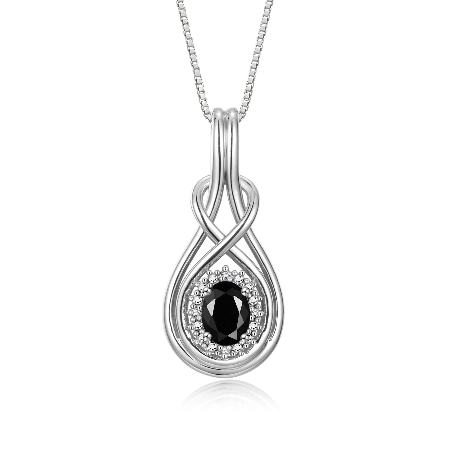 RYLOS Sterling Silver Love Knot Necklace: Gemstone & Diamond Pendant, 18 inch Chain, 8X6MM Birthstone, Women's Elegant Jewelry