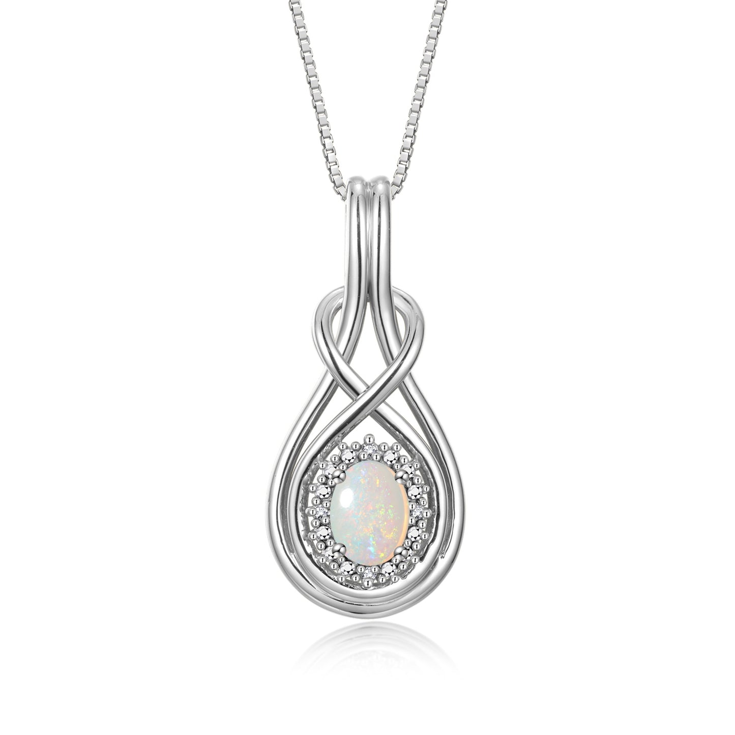 RYLOS Sterling Silver Love Knot Necklace: Gemstone & Diamond Pendant, 18 inch Chain, 8X6MM Birthstone, Women's Elegant Jewelry