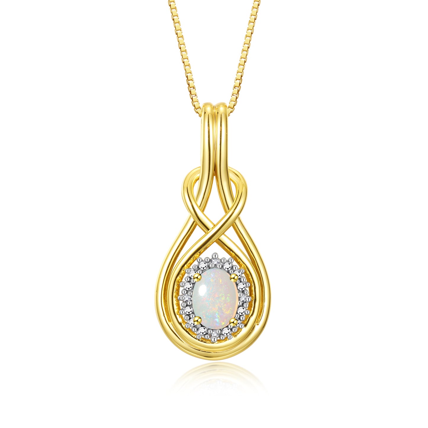RYLOS Yellow Gold Plated Silver Love Knot Necklace: Gemstone & Diamond Pendant, 18 inch Chain, 8X6MM Birthstone, Women's Elegant Jewelry
