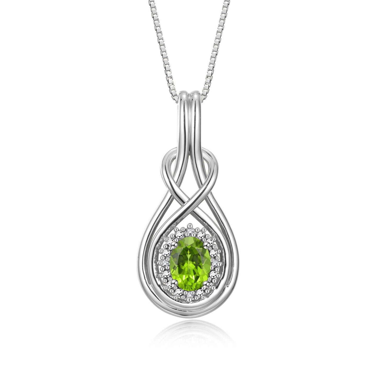 RYLOS 14K White Gold Love Knot Necklace: Gemstone & Diamond Pendant, 18 Chain, 8X6MM Birthstone, Women's Elegant Jewelry