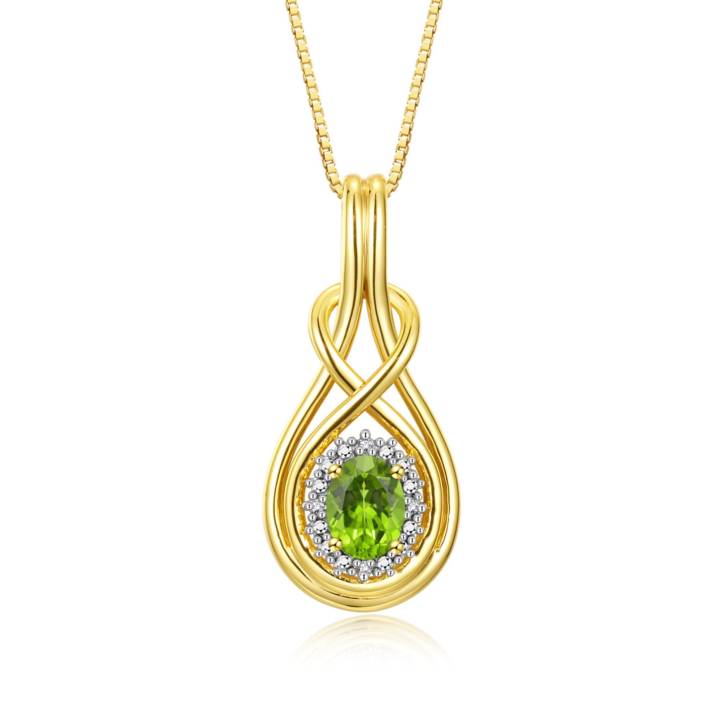 RYLOS Yellow Gold Plated Silver Love Knot Necklace: Gemstone & Diamond Pendant, 18 inch Chain, 8X6MM Birthstone, Women's Elegant Jewelry