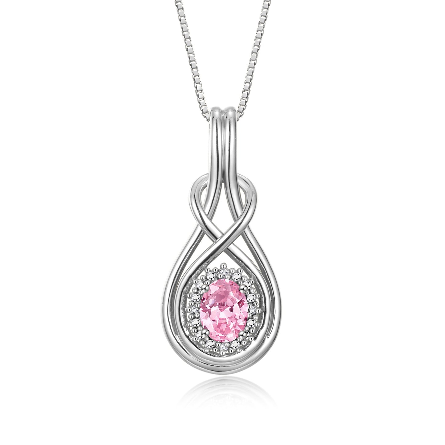 RYLOS Sterling Silver Love Knot Necklace: Gemstone & Diamond Pendant, 18 inch Chain, 8X6MM Birthstone, Women's Elegant Jewelry