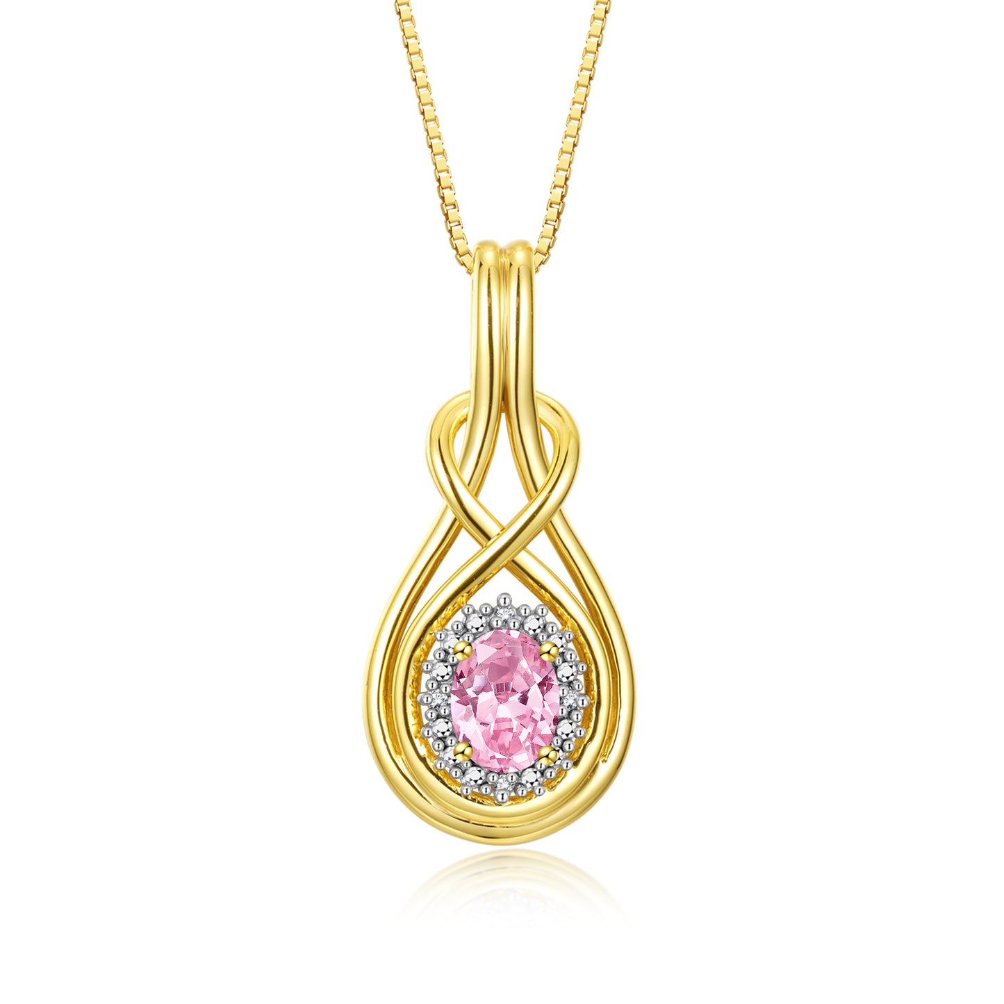 RYLOS Yellow Gold Plated Silver Love Knot Necklace: Gemstone & Diamond Pendant, 18 inch Chain, 8X6MM Birthstone, Women's Elegant Jewelry
