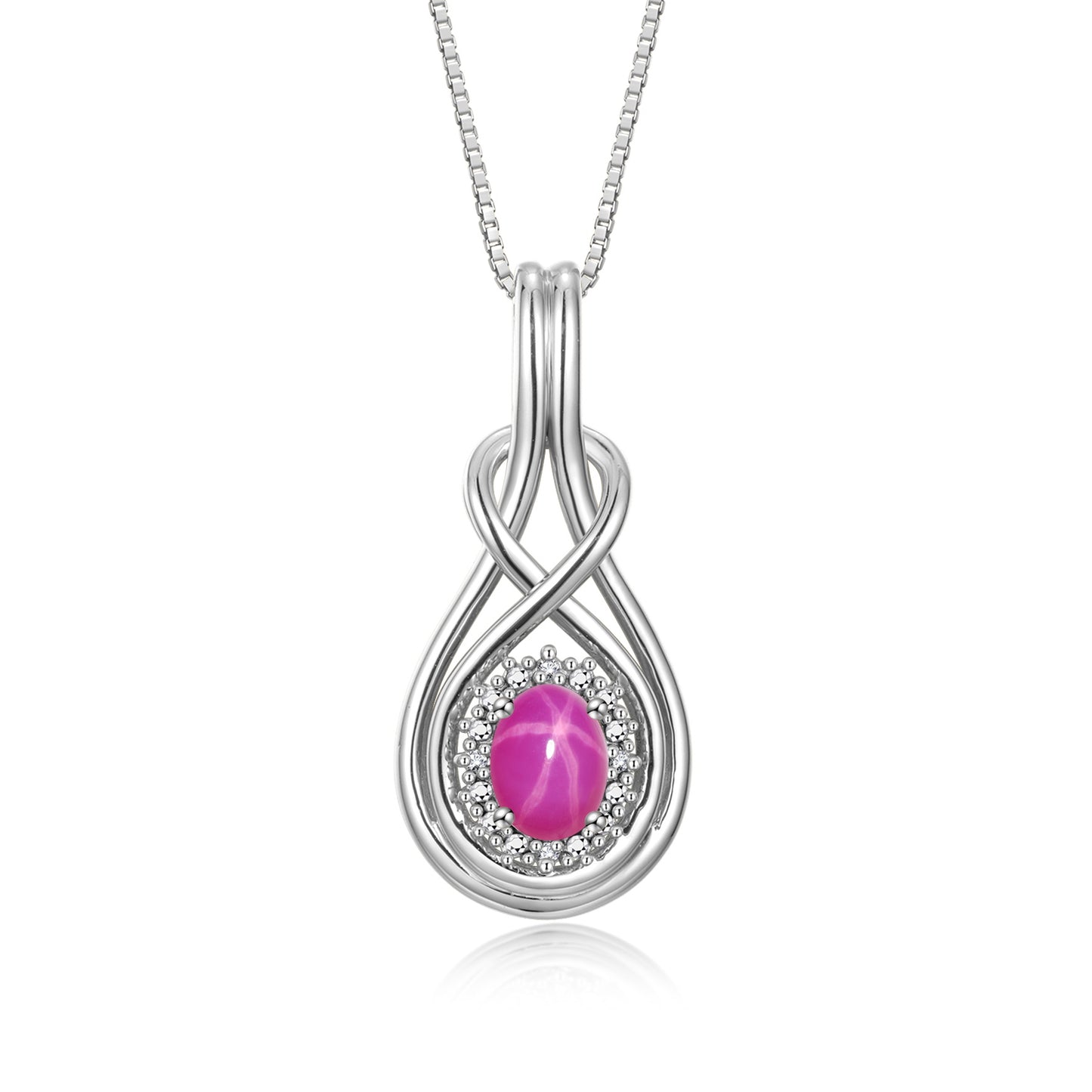 RYLOS Sterling Silver Love Knot Necklace: Gemstone & Diamond Pendant, 18 inch Chain, 8X6MM Birthstone, Women's Elegant Jewelry