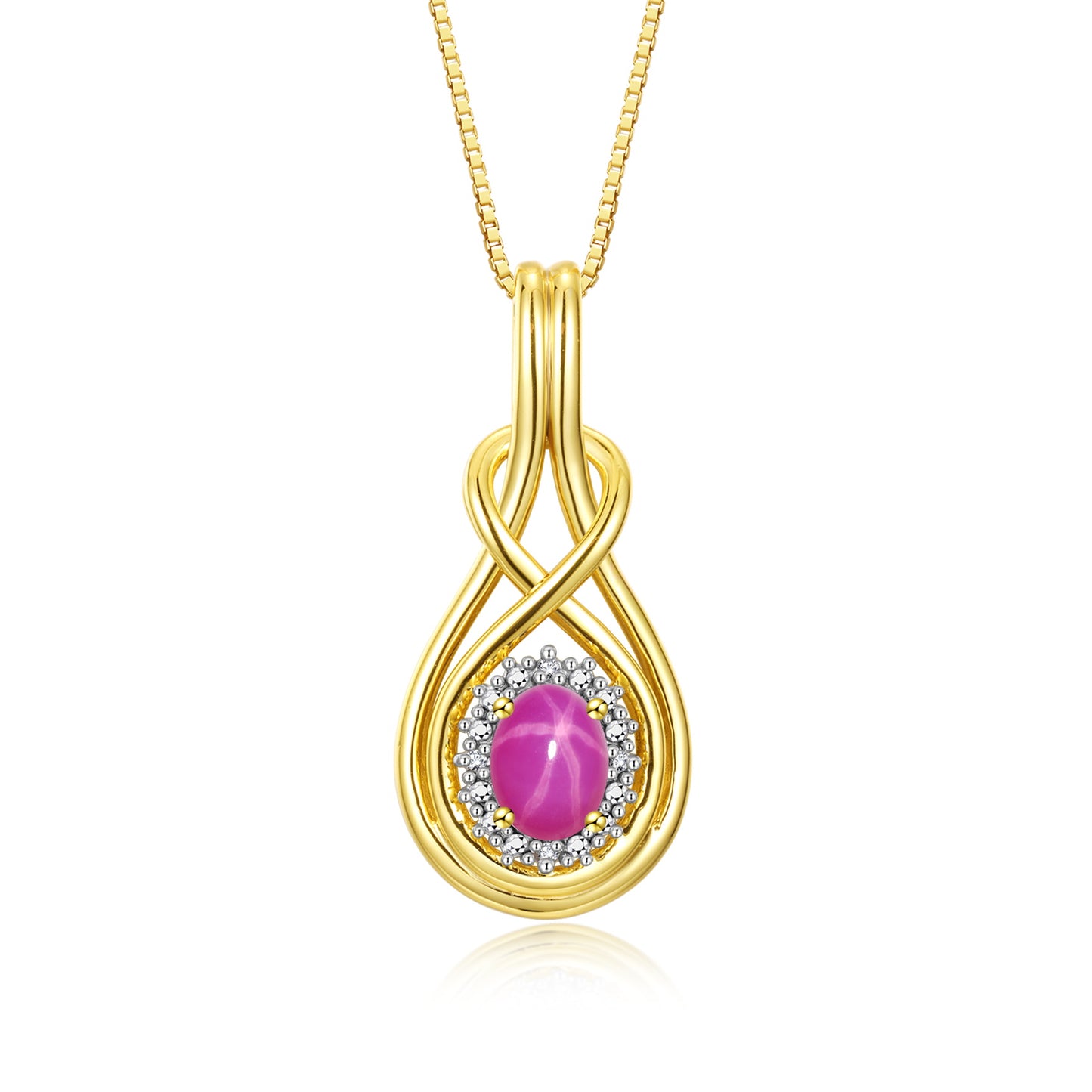 RYLOS Yellow Gold Plated Silver Love Knot Necklace: Gemstone & Diamond Pendant, 18 inch Chain, 8X6MM Birthstone, Women's Elegant Jewelry