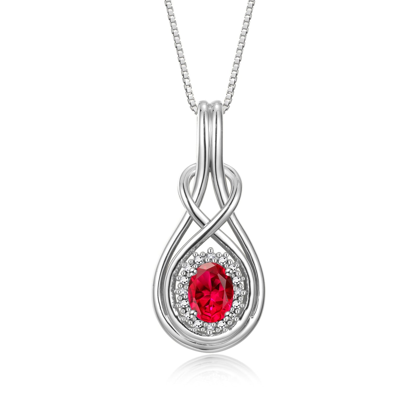 RYLOS Sterling Silver Love Knot Necklace: Gemstone & Diamond Pendant, 18 inch Chain, 8X6MM Birthstone, Women's Elegant Jewelry