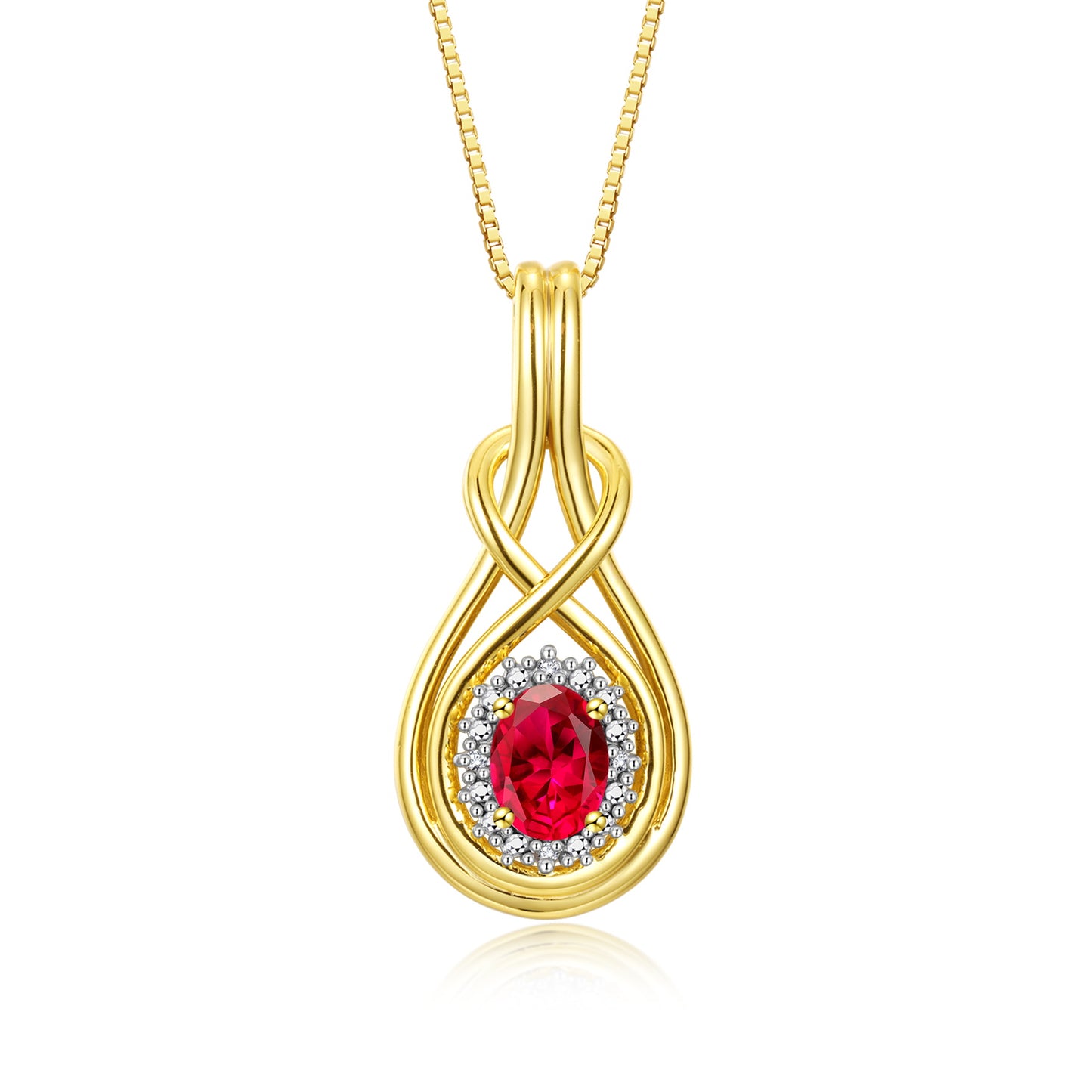 RYLOS Yellow Gold Plated Silver Love Knot Necklace: Gemstone & Diamond Pendant, 18 inch Chain, 8X6MM Birthstone, Women's Elegant Jewelry