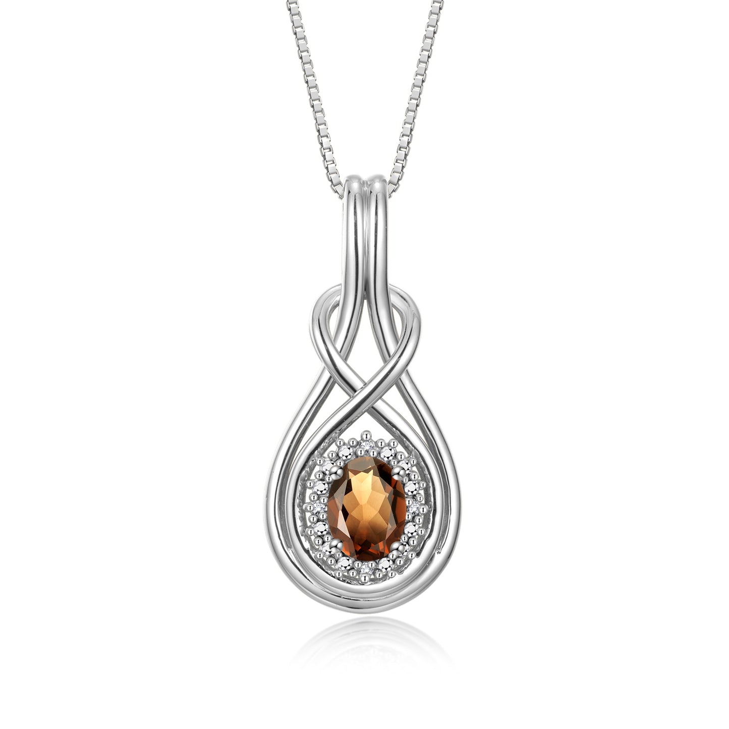 RYLOS Sterling Silver Love Knot Necklace: Gemstone & Diamond Pendant, 18 inch Chain, 8X6MM Birthstone, Women's Elegant Jewelry