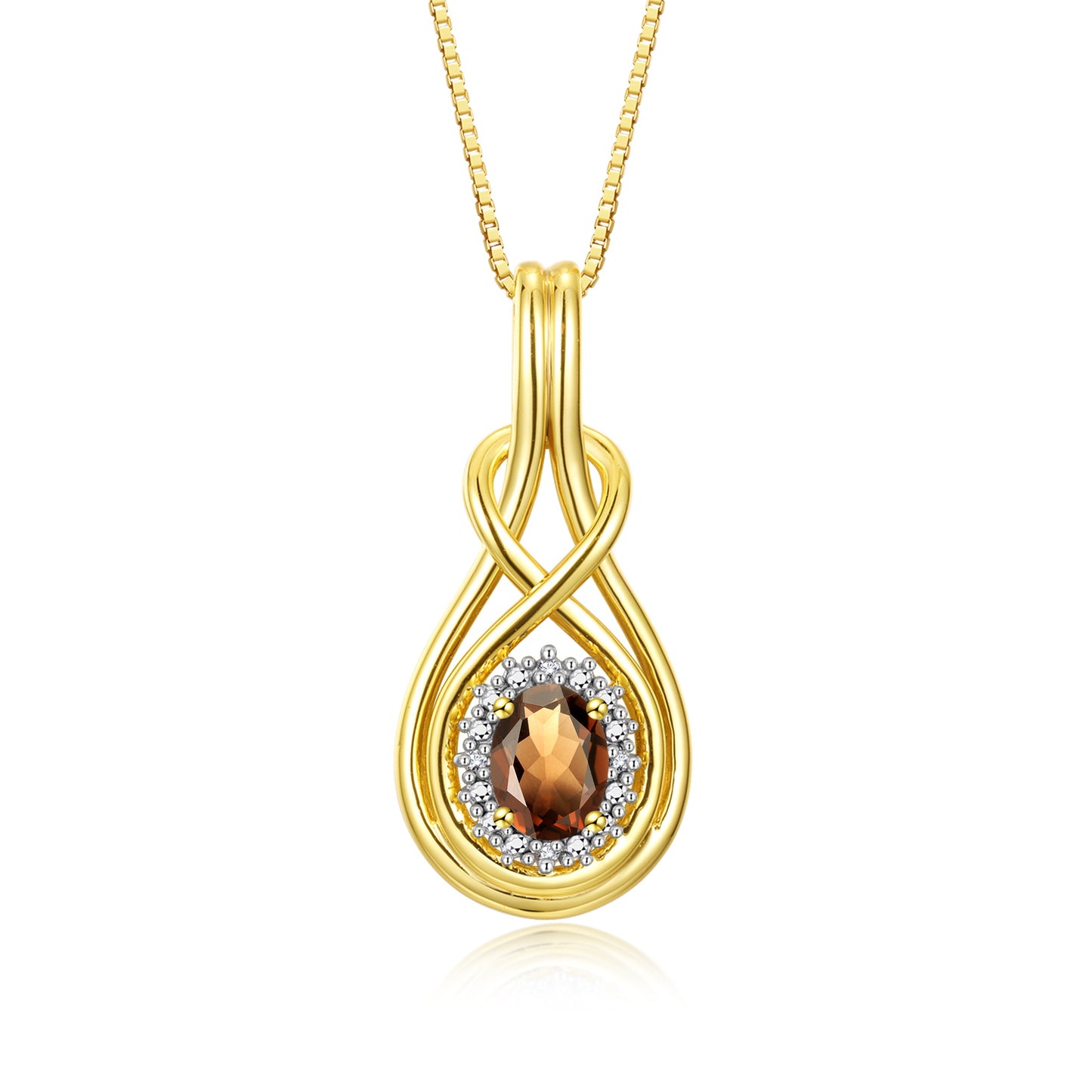 RYLOS Yellow Gold Plated Silver Love Knot Necklace: Gemstone & Diamond Pendant, 18 inch Chain, 8X6MM Birthstone, Women's Elegant Jewelry