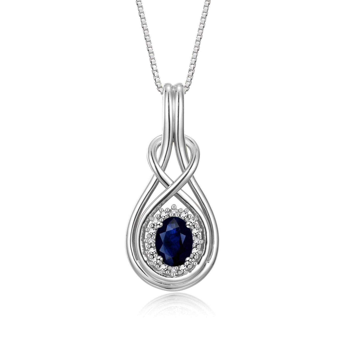 RYLOS Sterling Silver Love Knot Necklace: Gemstone & Diamond Pendant, 18 inch Chain, 8X6MM Birthstone, Women's Elegant Jewelry