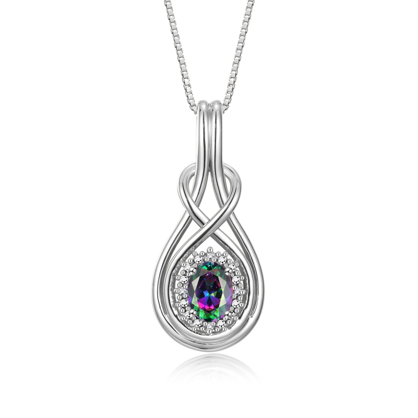 RYLOS 14K White Gold Love Knot Necklace: Gemstone & Diamond Pendant, 18 Chain, 8X6MM Birthstone, Women's Elegant Jewelry