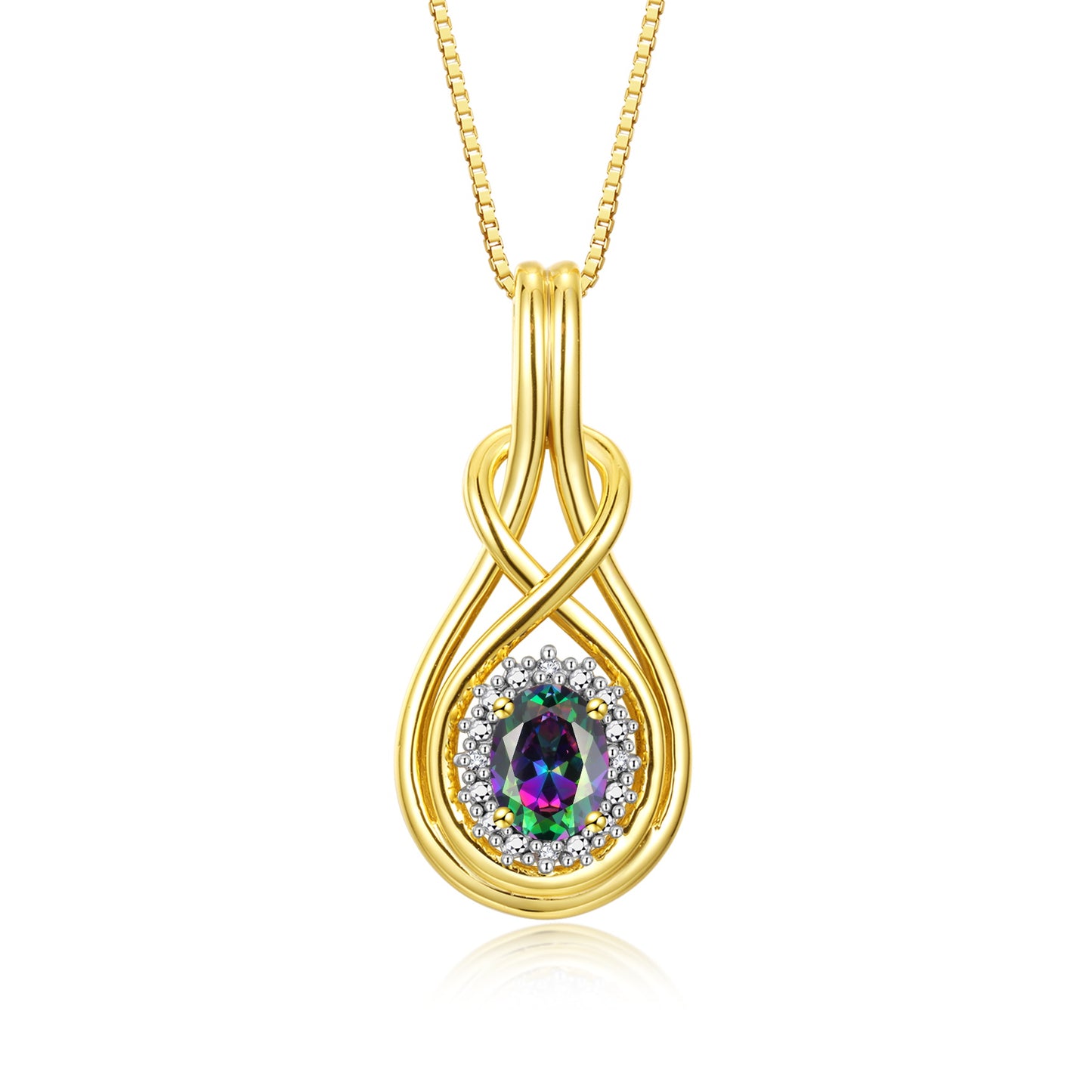 RYLOS Yellow Gold Plated Silver Love Knot Necklace: Gemstone & Diamond Pendant, 18 inch Chain, 8X6MM Birthstone, Women's Elegant Jewelry