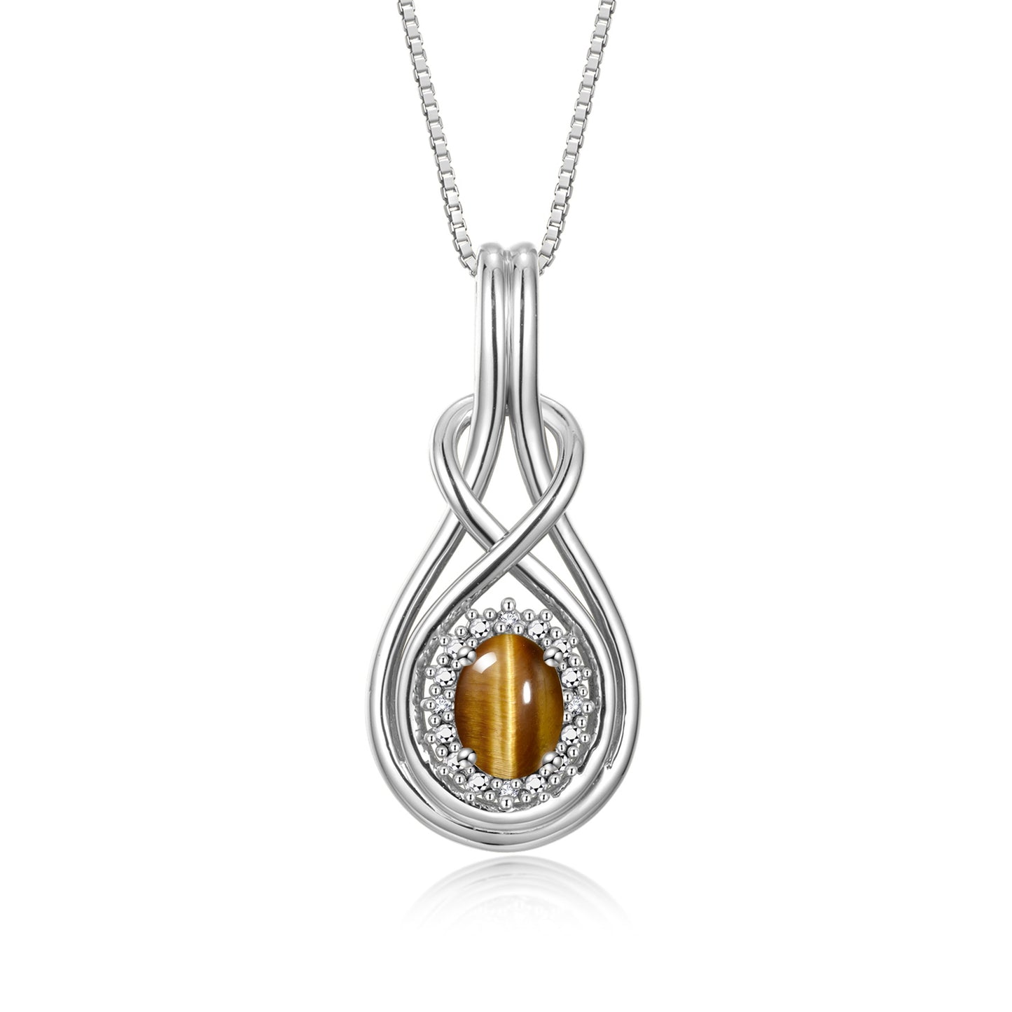 RYLOS 14K White Gold Love Knot Necklace: Gemstone & Diamond Pendant, 18 Chain, 8X6MM Birthstone, Women's Elegant Jewelry