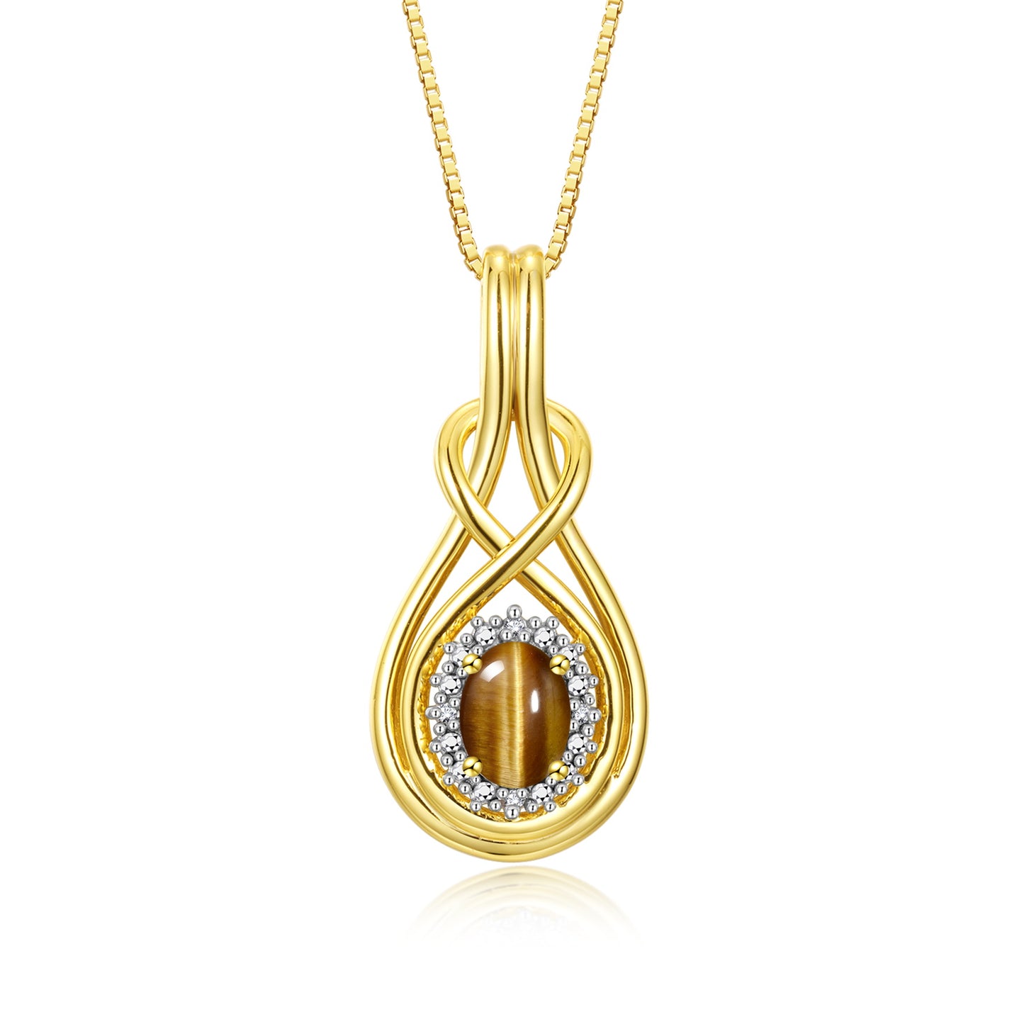 RYLOS Yellow Gold Plated Silver Love Knot Necklace: Gemstone & Diamond Pendant, 18 inch Chain, 8X6MM Birthstone, Women's Elegant Jewelry