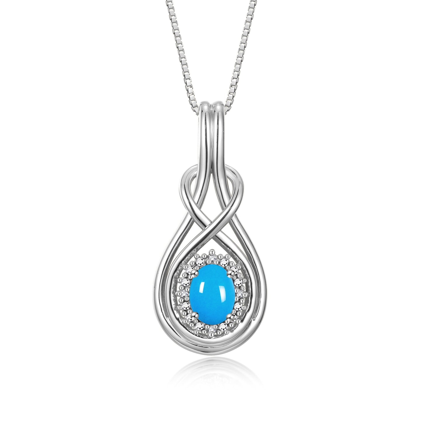 RYLOS 14K White Gold Love Knot Necklace: Gemstone & Diamond Pendant, 18 Chain, 8X6MM Birthstone, Women's Elegant Jewelry