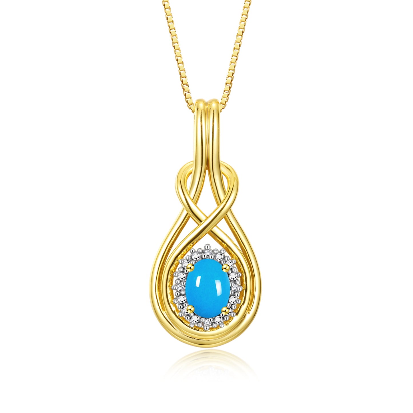 RYLOS Yellow Gold Plated Silver Love Knot Necklace: Gemstone & Diamond Pendant, 18 inch Chain, 8X6MM Birthstone, Women's Elegant Jewelry